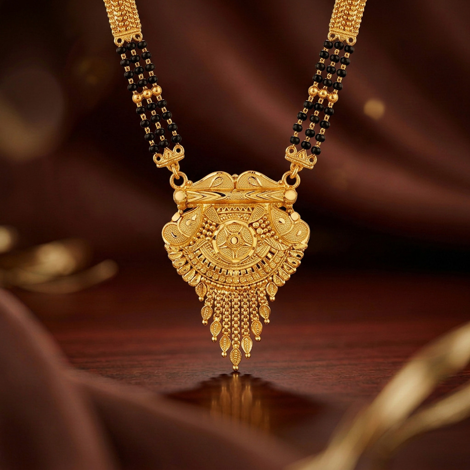 Image of BUYFIRST 1 Gram Jewellery Traditional Long Black Bead with Designer Pendant Alloy Mangalsutra