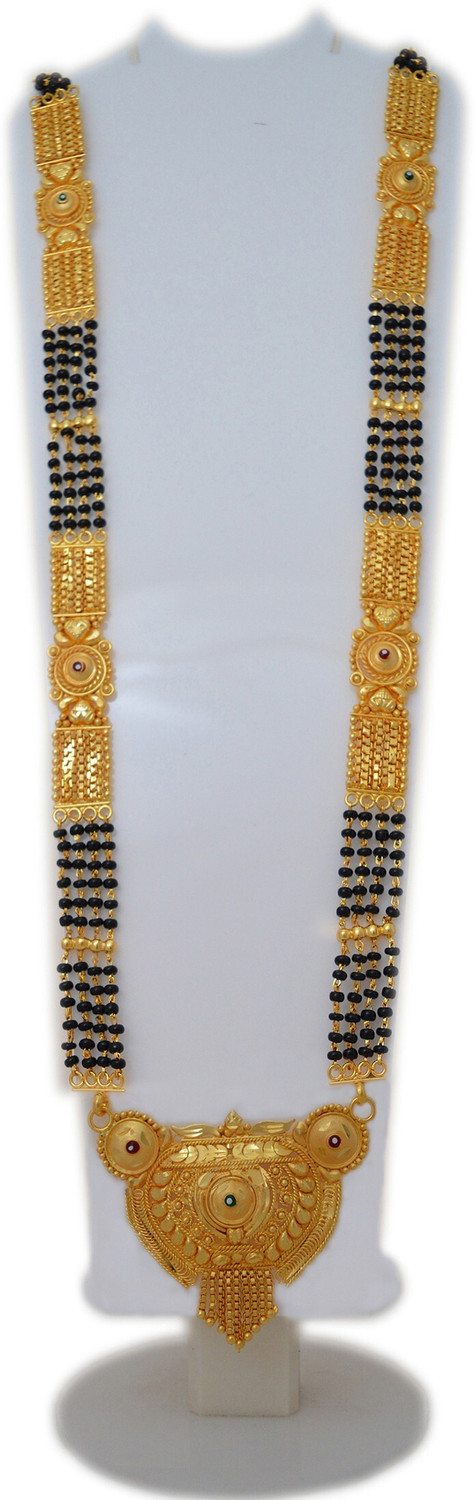 Image of BUYFIRST 1 Gram Jewellery Traditional Long Black Bead with Designer Pendant Alloy Mangalsutra