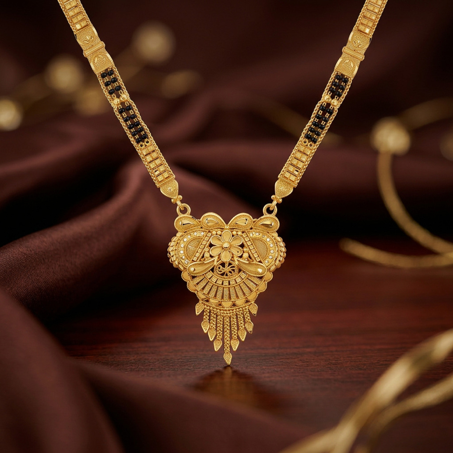 Image of BUYFIRST 1 Gram Jewellery Traditional Long Black Bead with Designer Pendant Alloy Mangalsutra