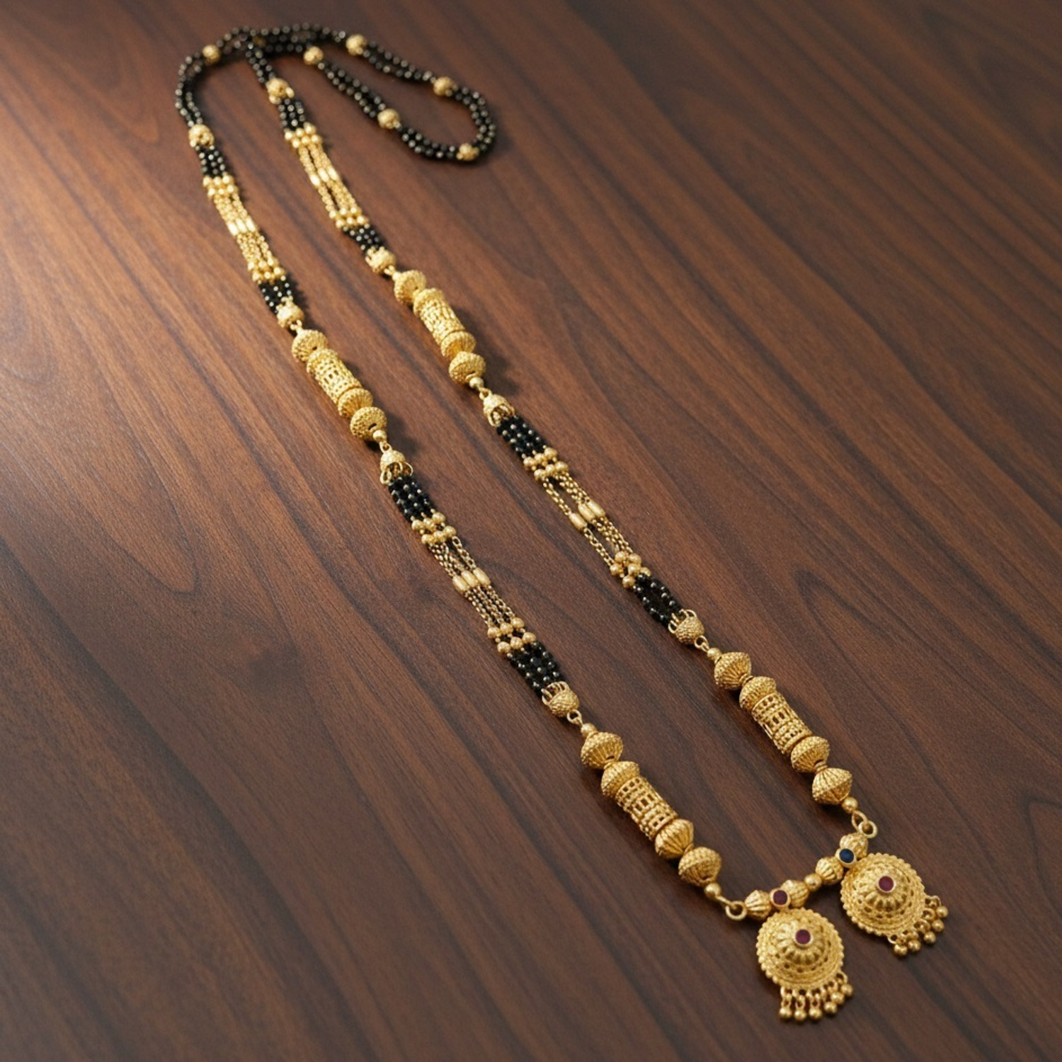 Image of BUYFIRST 1 Gram Jewellery Traditional Long Black Bead with Designer Pendant Alloy Mangalsutra