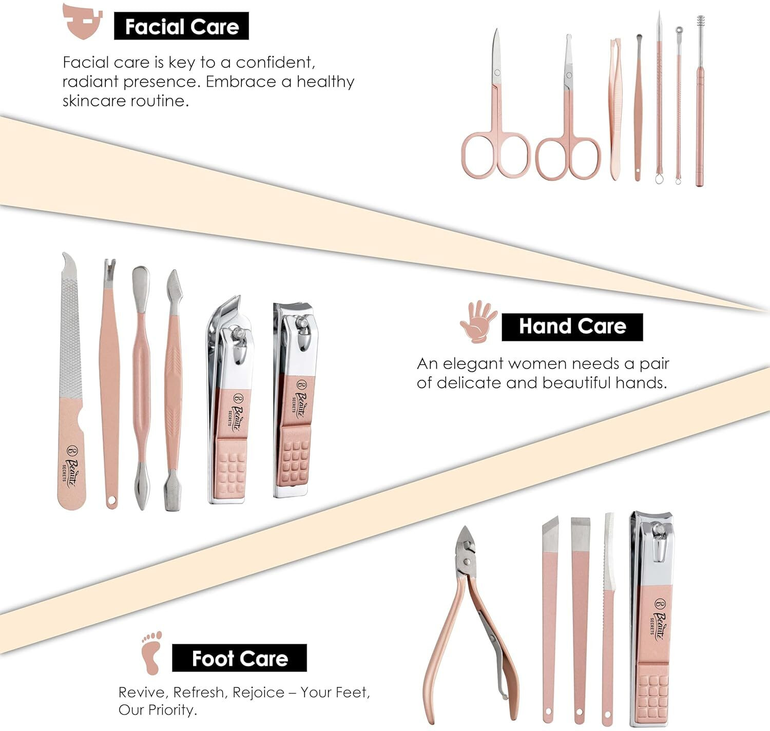 Image of Beaute Secrets Manicure Pedicure kit, Nail Clipper, Manicure Pedicure kit for women and Men (18, Set of 18)