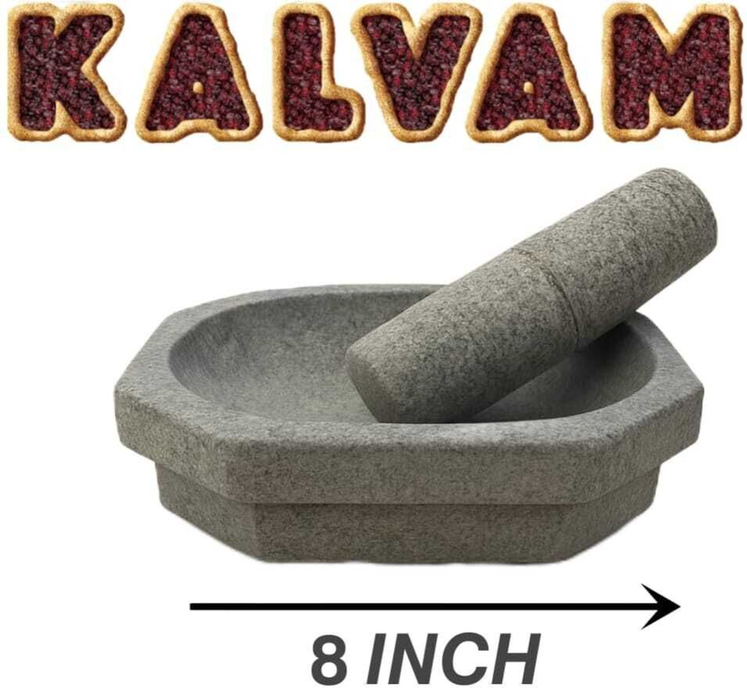 Image of subashini Kalvam 8 Inch Grinding Stone - Idikallu Stoneware Masher for Spices & Herbs Stoneware Masher (Pack of 1)