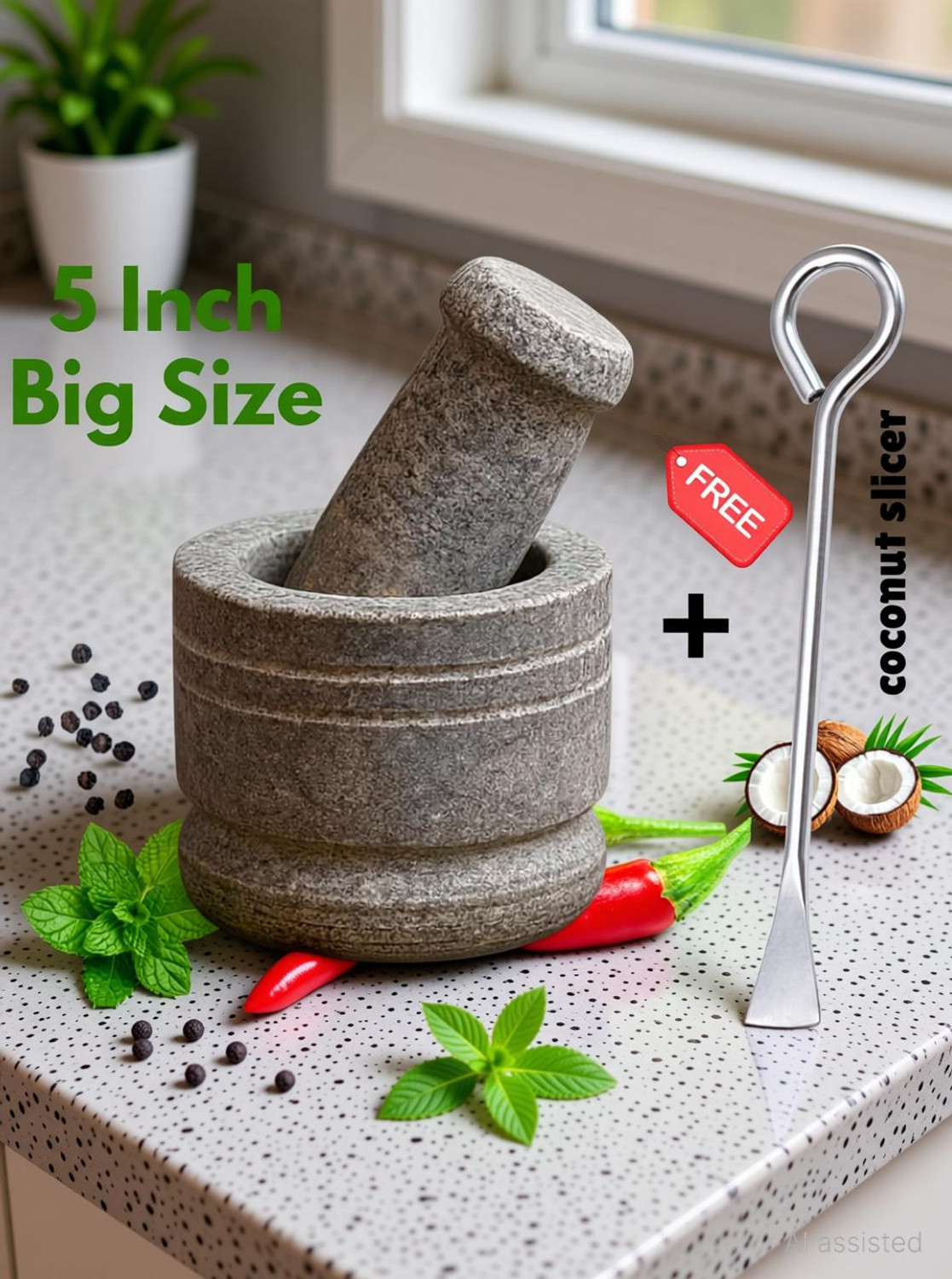Image of subashini Kalvam 8 Inch Grinding Stone - Idikallu Stoneware Masher for Spices & Herbs Stoneware Masher (Pack of 1)
