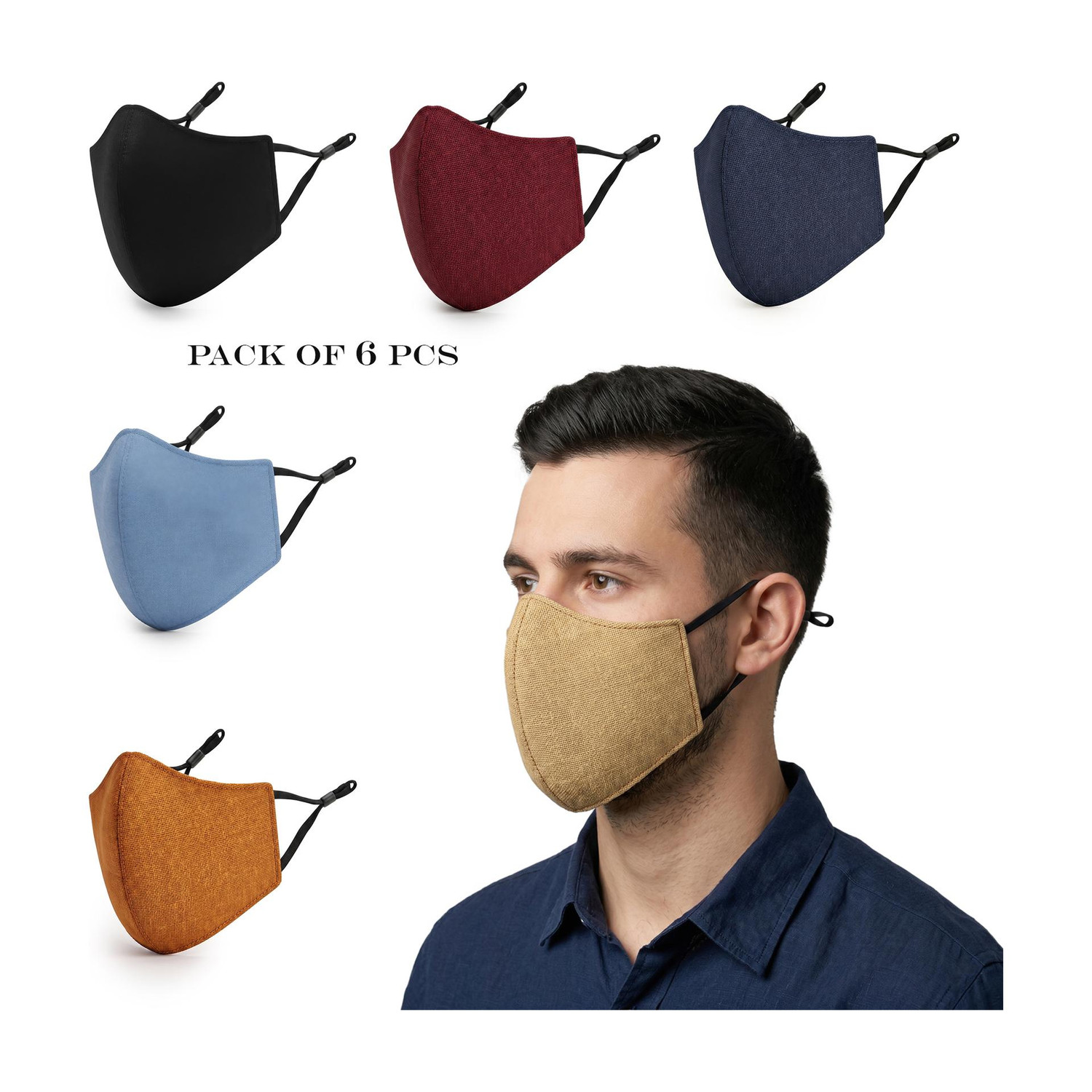 Image of Tri-Activ 6 Layer Protective Mask, PM2.5 / N95 Tested as per NIOSH standard, Anti-Virus Coating, 99.5% Filtration Efficiency, Adjustable Nose Clip, Reusable Cloth Mask With Melt Blown Fabric Layer (Black, Free Size, Pack of 4)