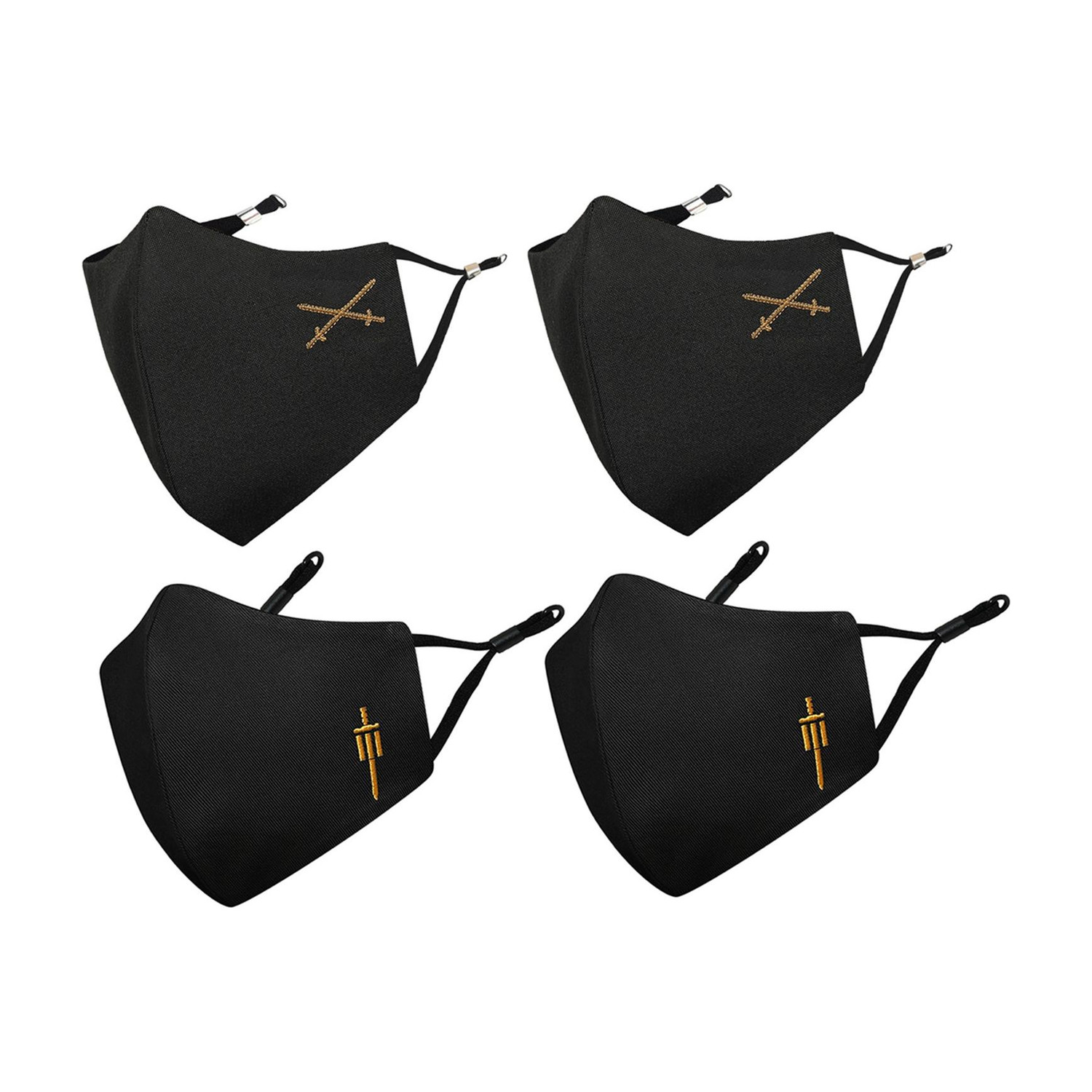 Image of MASQ 4 Layer Protective, 100% Cotton Cloth Face Mask Combo for Men with Ear Loops Swords Combo Large 04 Reusable, Washable Cloth Mask (Black, Green, L, Pack of 4, 4 Ply)