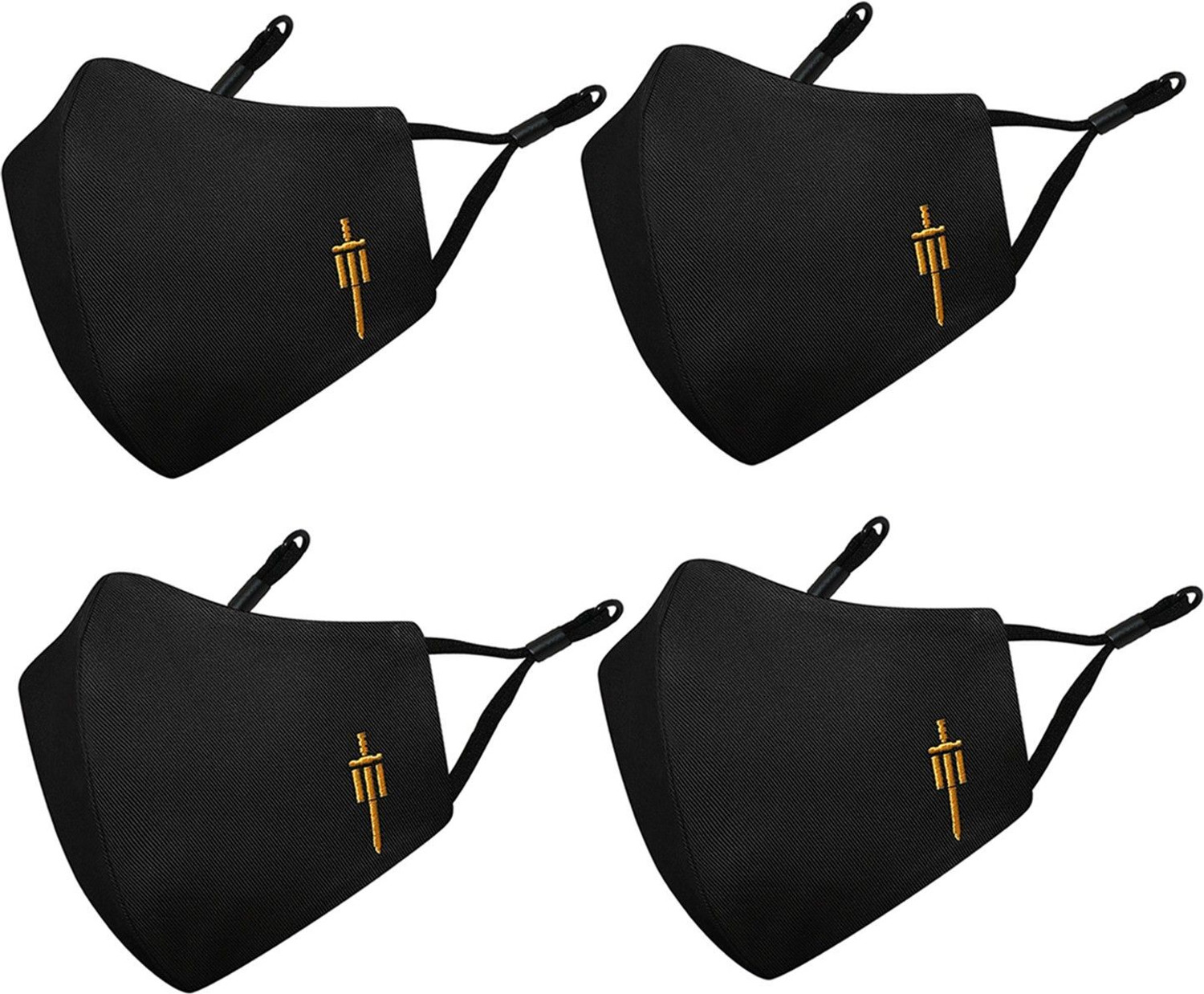 Image of MASQ 4 Layer Protective, 100% Cotton Cloth Face Mask Combo for Men with Ear Loops Swords Combo Large 04 Reusable, Washable Cloth Mask (Black, Green, L, Pack of 4, 4 Ply)