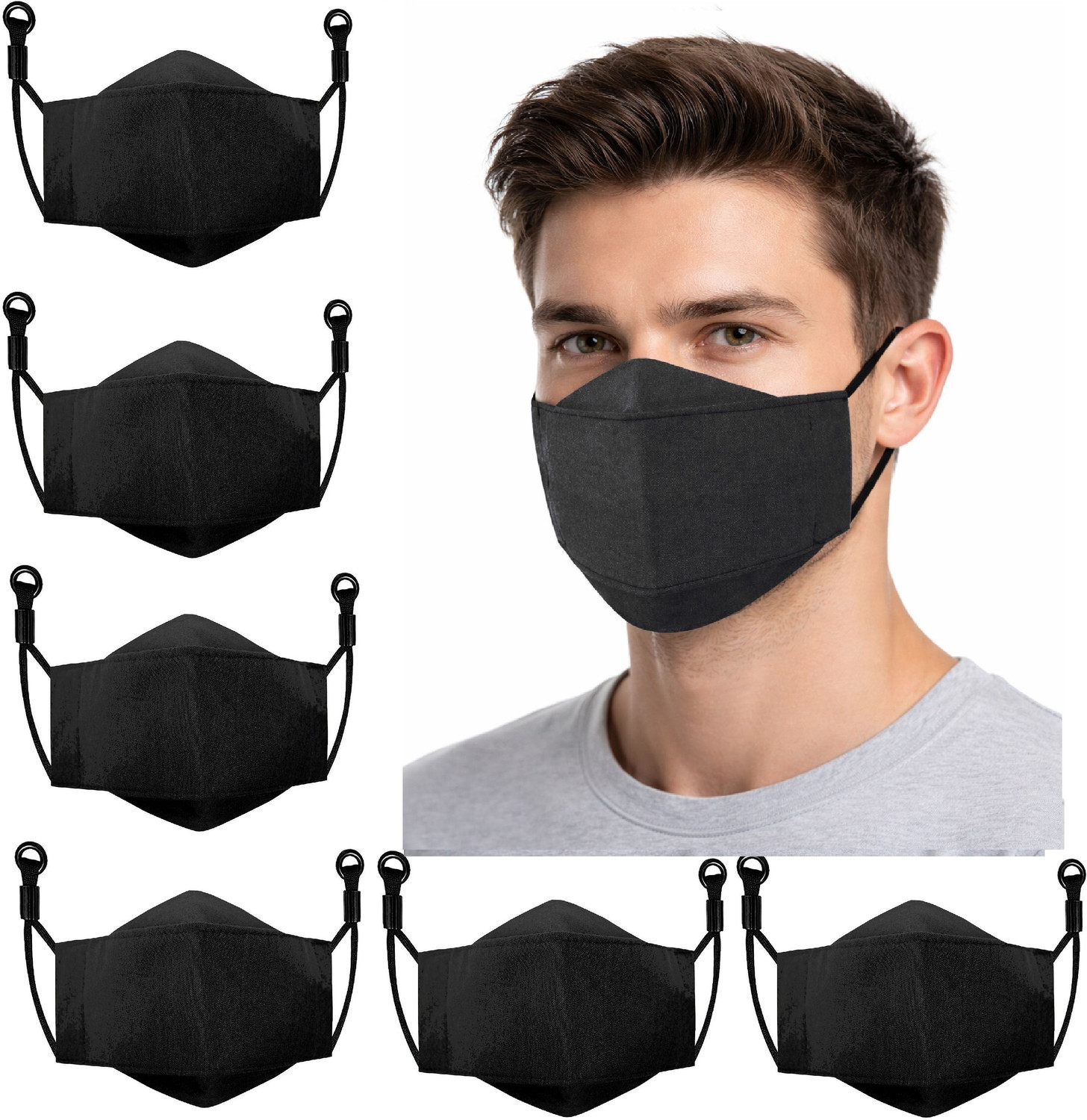 Image of Corosafe Anti-Pollution Masks With Adjustable Earloop Cotton Mask for Men & Women Cloth Mask With Melt Blown Fabric Layer (Black, Free Size, Pack of 6, 4 Ply)