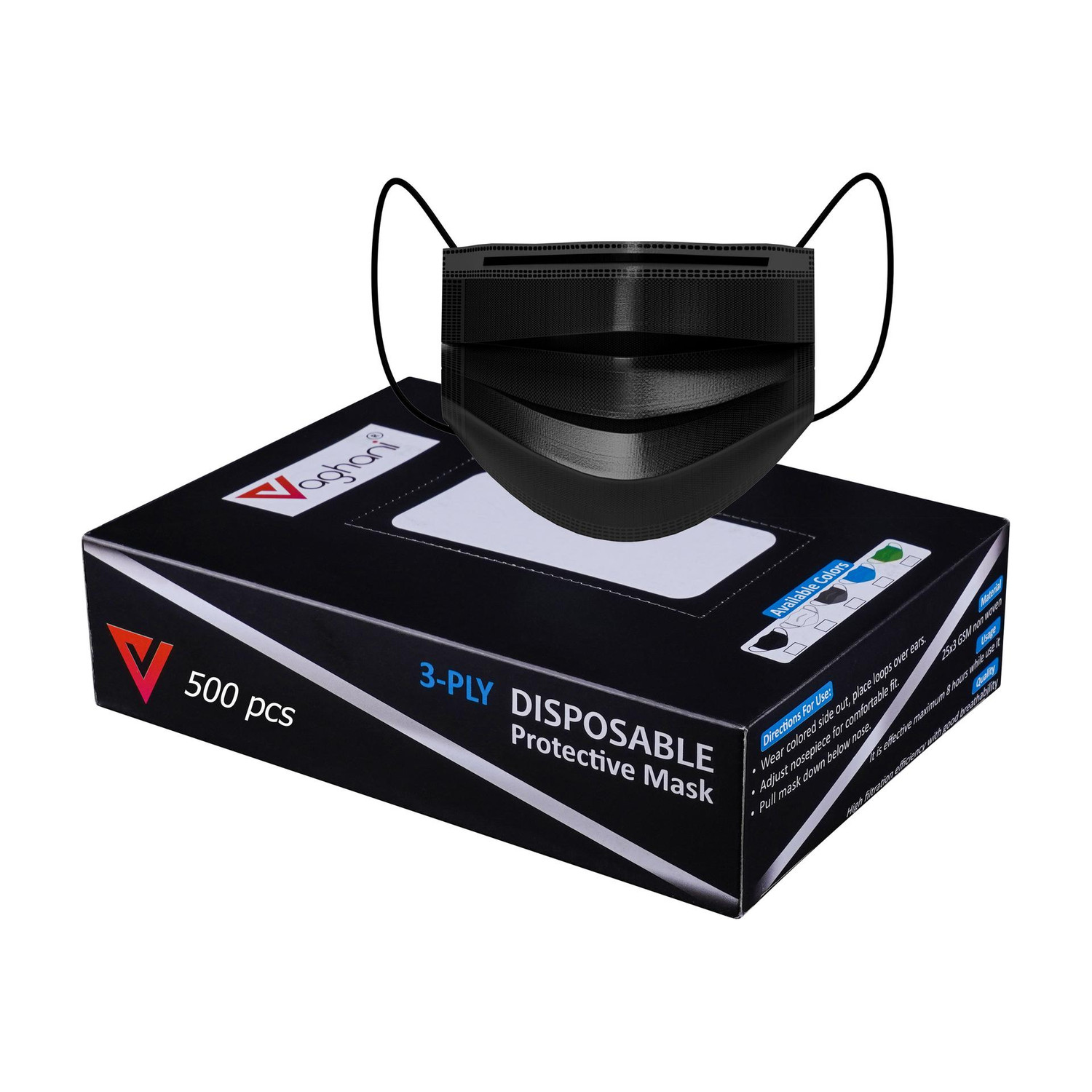 Image of Vaghani 1000Pcs With Pin Black and Blur 3 Ply Pharmaceutical Surgical Mask with 3 Layer 3 Ply Surgical Mask (1000 Pcs ( Black +Blue)) Surgical Mask With Melt Blown Fabric Layer (Blue, Black, Free Size, Pack of 1000, 3 Ply)