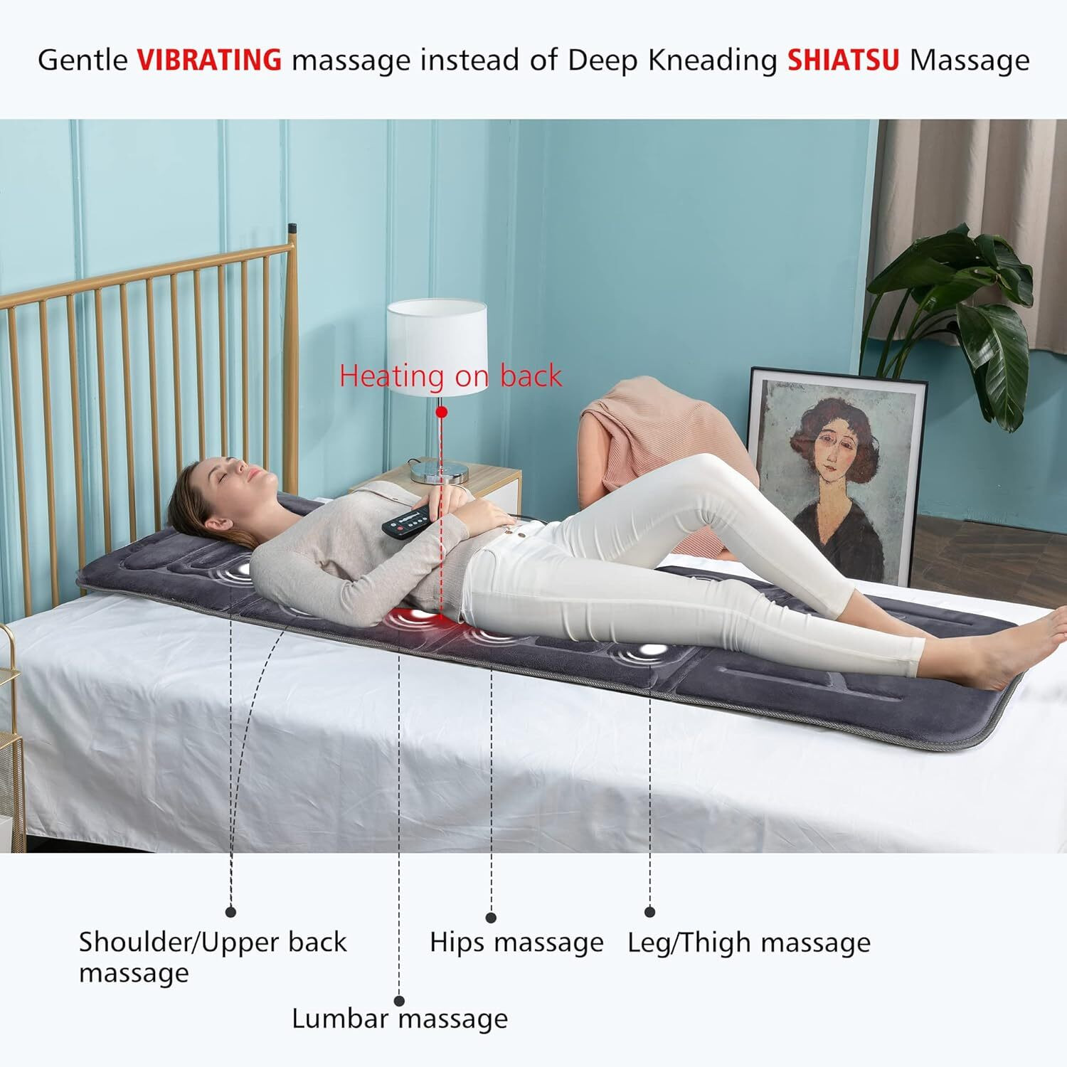 Image of Comfier Massage Mat Full Body Massage Pad with 10 Vibration Motors,Back Massager Pad with Heat, Massager (Grey)