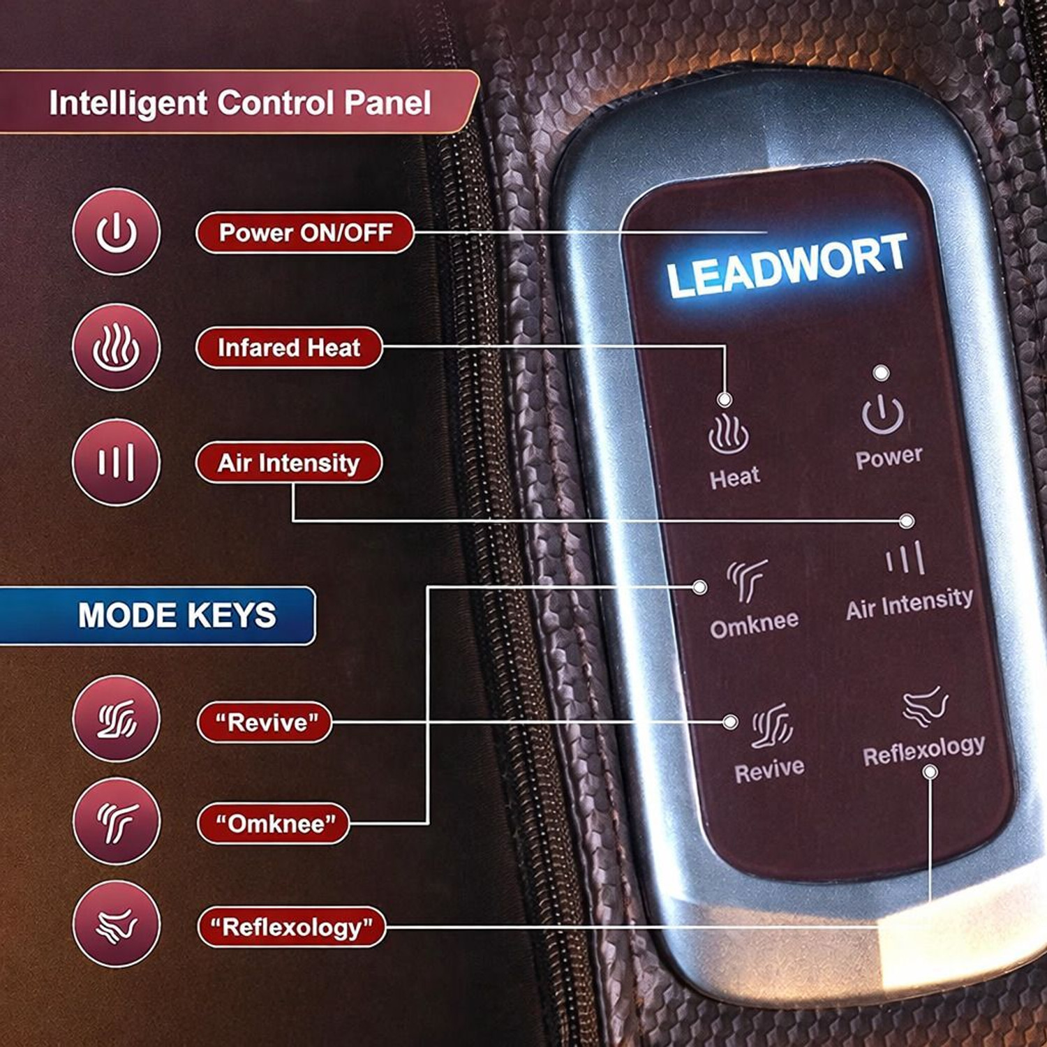 Image of LEADWORT Leg & Thigh Massager 28 Air Bags 3 Level Air Pressure Heating Roller Therepy, Improve Blood Circulation Kneading Legs Massager (Brown)