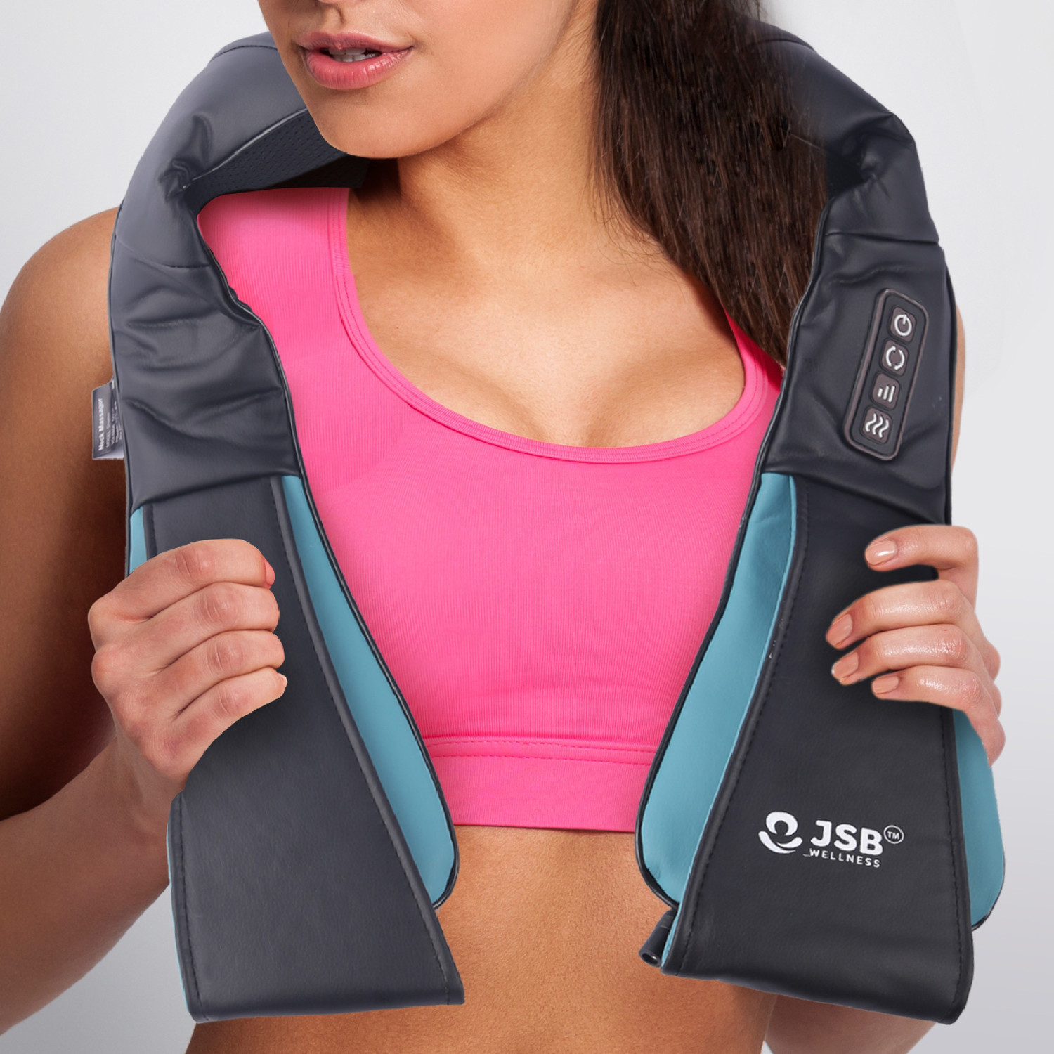 Image of MILDCARES Neck & Shoulder Massager with Heat + Cramp Relief Roll-On (10ml) | Rechargeable Shiatsu Pain Relief Combo for Cervical, Muscle & Period Cramps Stress Relaxation Massager (Beige & Pink)
