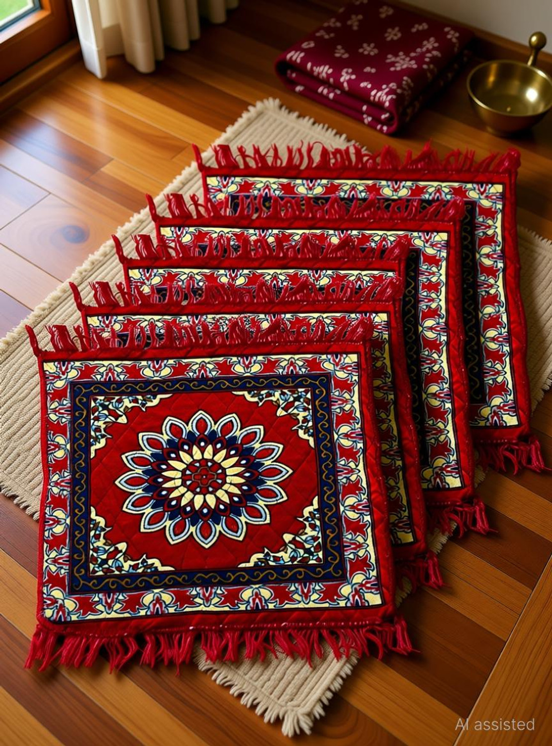 Image of THADESAR Velvet Prayer Mat (Multicolor, Pack of 5, Medium)