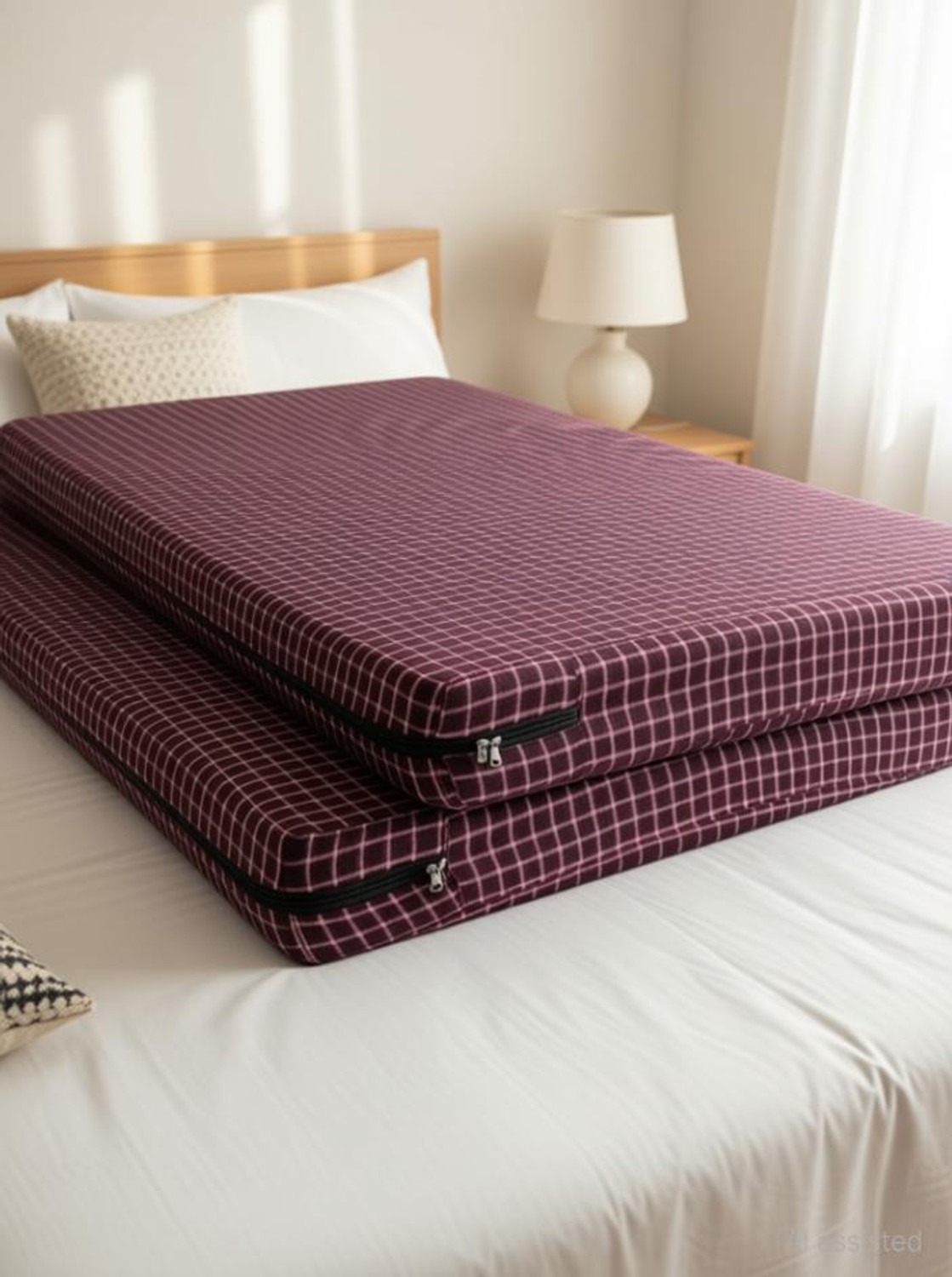 Image of FLORAHANDLOOM Double Size Zippered Cotton Breathable Mattress Cover (182 cm x 91 cm, Red)
