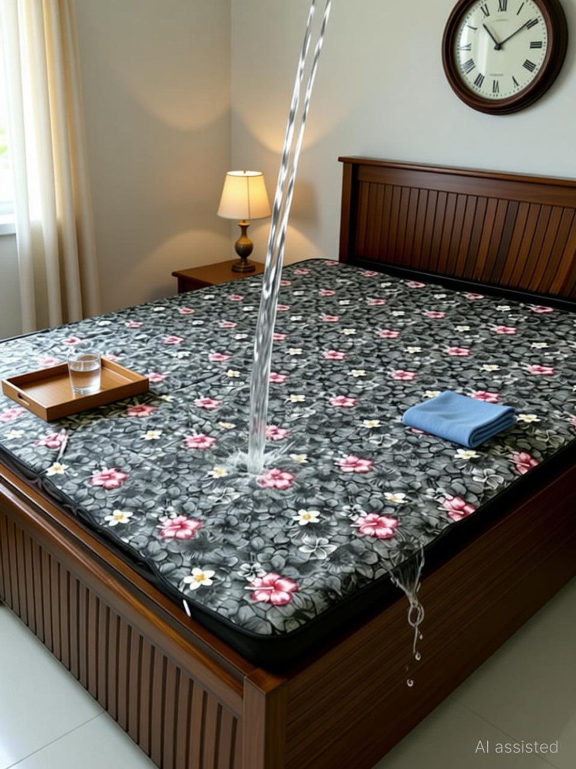 Image of KPS King Size Elastic Strap Polyster Breathable, Stretchable, Waterproof Mattress Cover (198.12 cm x 183 cm, Blue)
