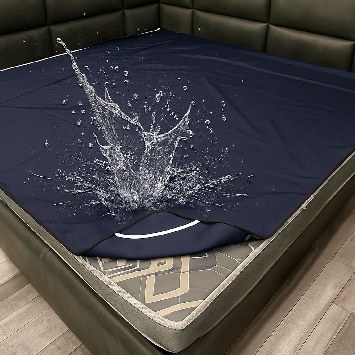 Image of KPS King Size Elastic Strap Polyster Breathable, Stretchable, Waterproof Mattress Cover (198.12 cm x 183 cm, Blue)