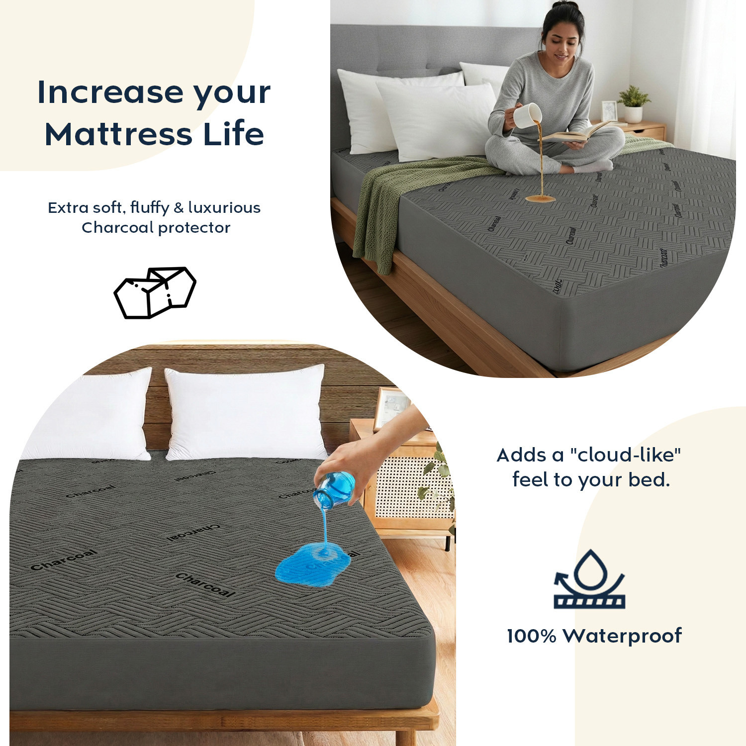 Image of AYKA Double Size Fitted Organic Cotton Waterproof, Breathable, Stretchable Mattress Cover (183 cm x 183 cm, Grey)