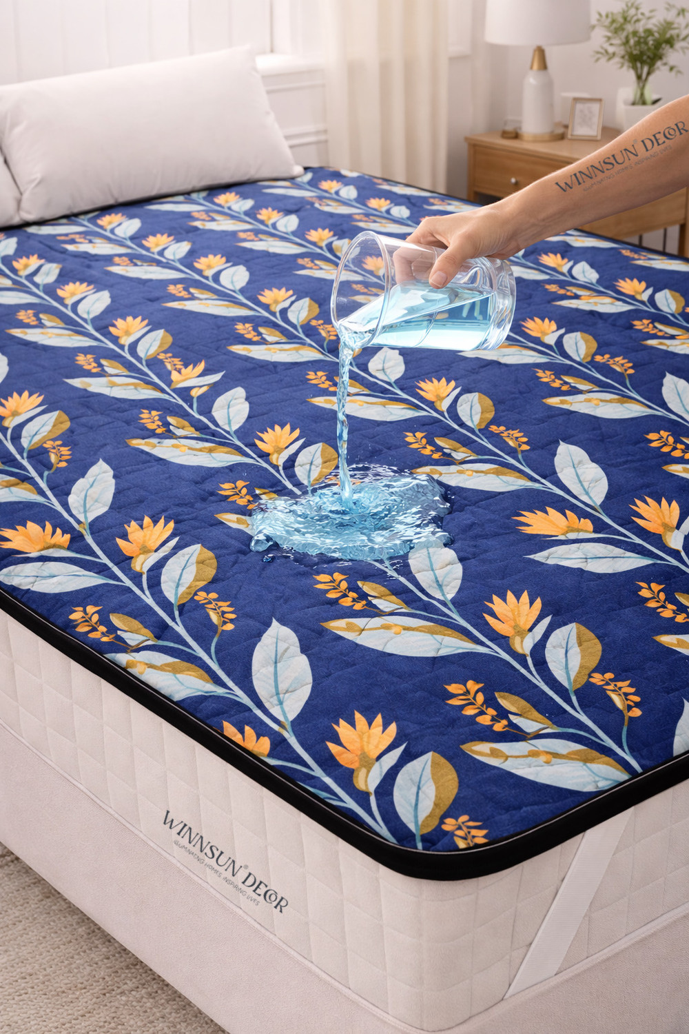 Image of KPS King Size Elastic Strap Polyster Breathable, Stretchable, Waterproof Mattress Cover (198.12 cm x 183 cm, Blue)