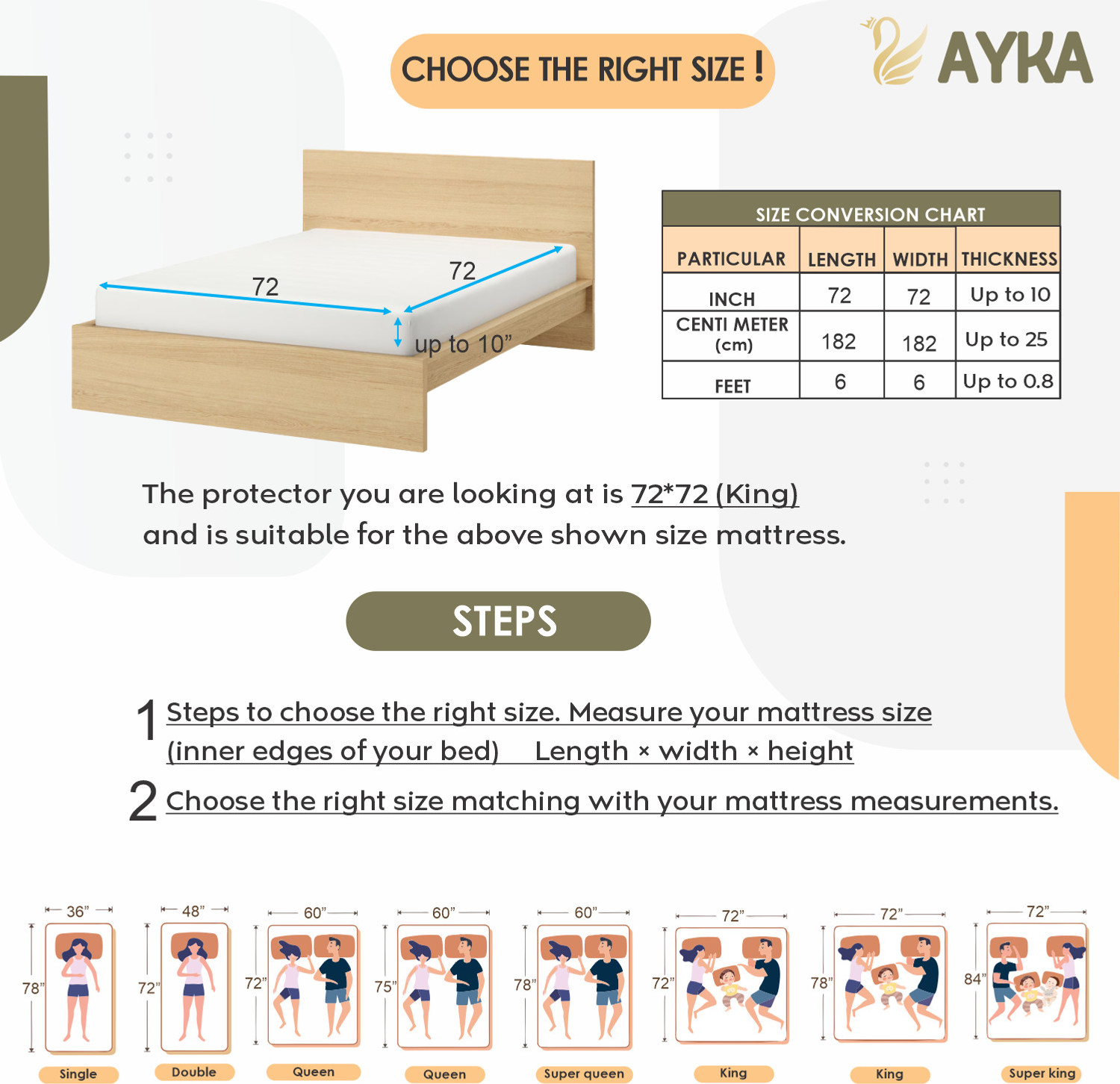 Image of AYKA Double Size Fitted Organic Cotton Waterproof, Breathable, Stretchable Mattress Cover (183 cm x 183 cm, Grey)
