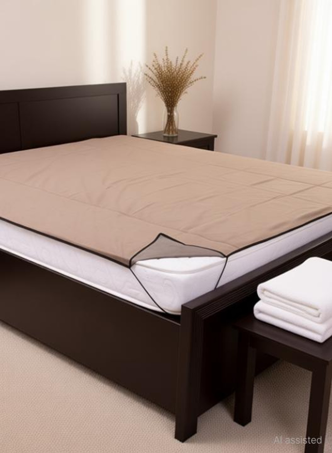 Image of KPS King Size Elastic Strap Polyster Breathable, Stretchable, Waterproof Mattress Cover (198.12 cm x 183 cm, Blue)