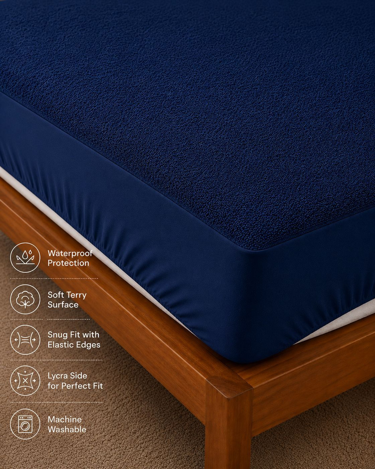 Image of FLORAHANDLOOM Double Size Zippered Cotton Breathable Mattress Cover (182 cm x 91 cm, Red)