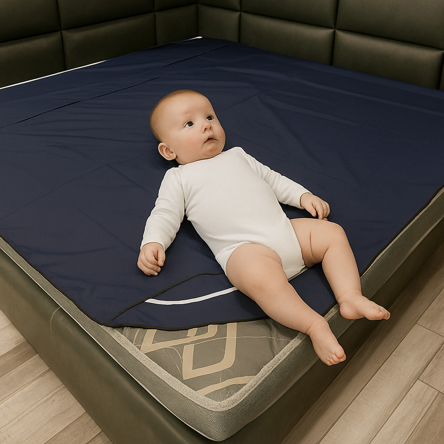 Image of KPS King Size Elastic Strap Polyster Breathable, Stretchable, Waterproof Mattress Cover (198.12 cm x 183 cm, Blue)