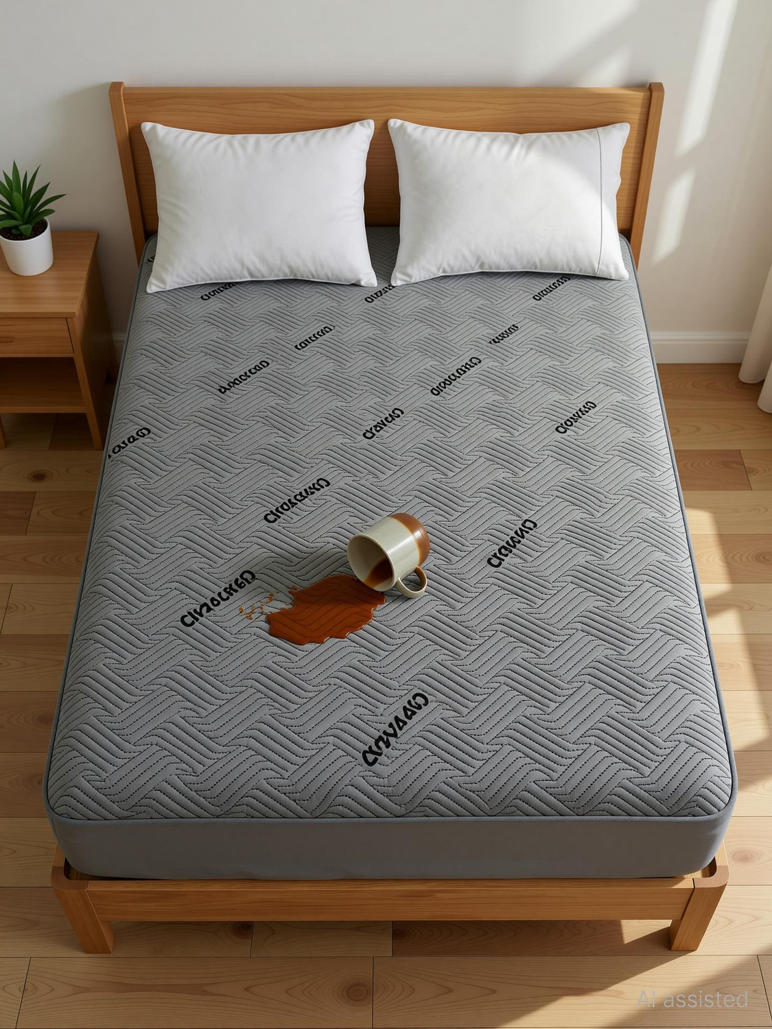 Image of AYKA Double Size Fitted Organic Cotton Waterproof, Breathable, Stretchable Mattress Cover (183 cm x 183 cm, Grey)