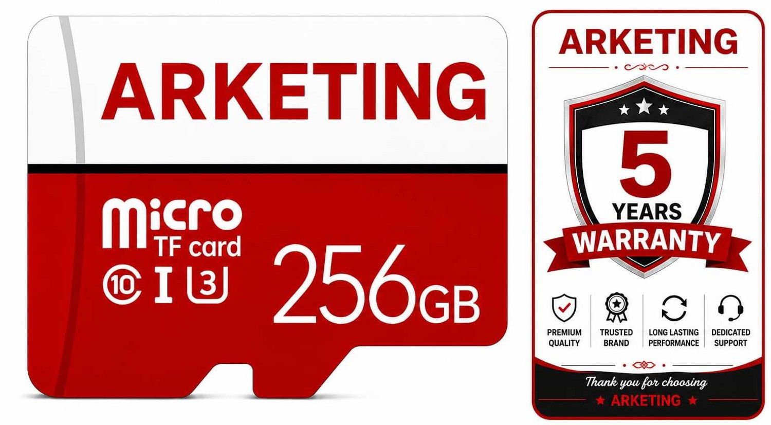 Image of ARKETING ARK-D3N8-L6R4 ARK-7X4M-K9Q2 256 GB MicroSD Card Class 10 120 MB /s Memory Card Compatible with Camera, Computer, Gaming Console, Mobile, Tablet