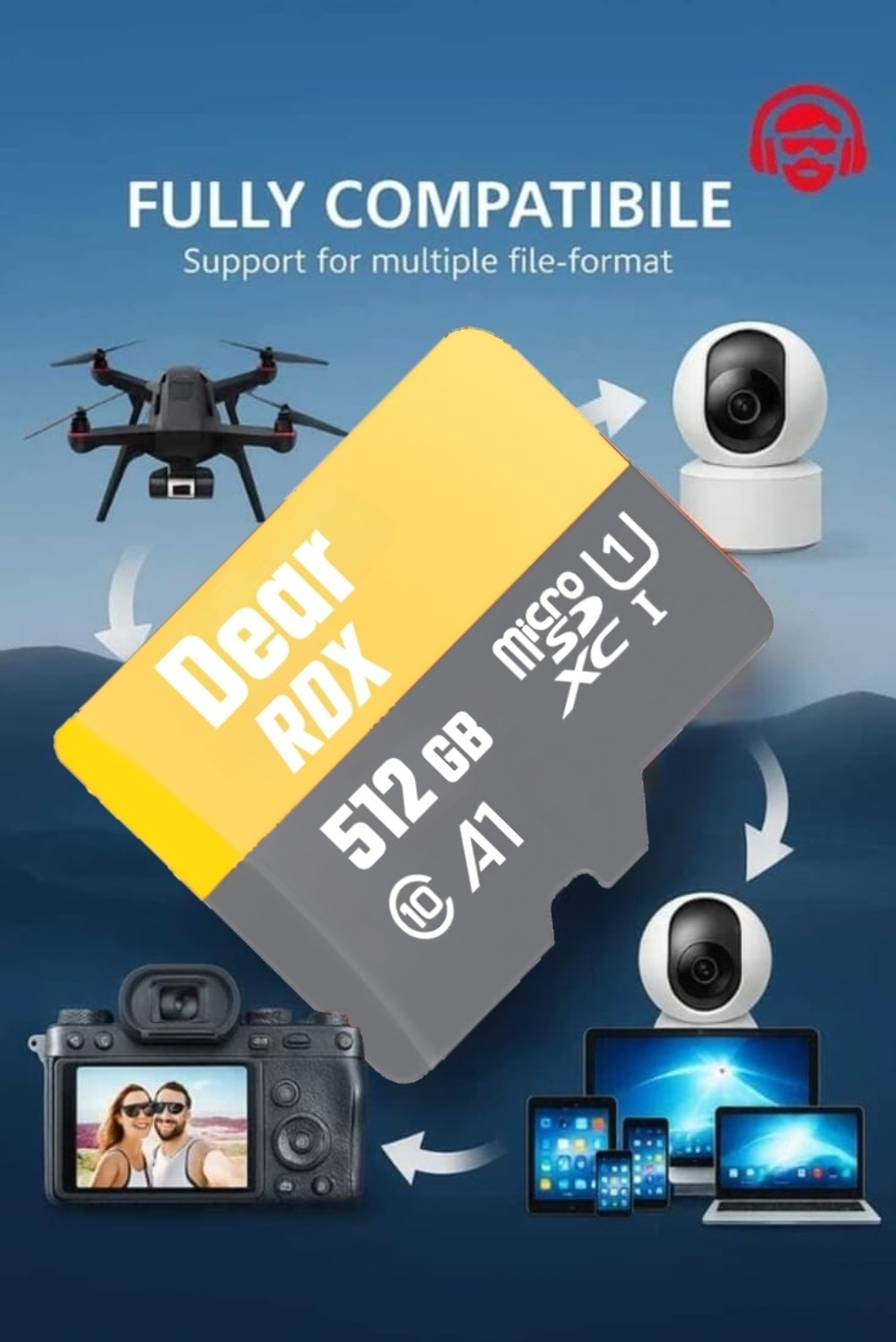Image of DearRDX 0128 512 GB MicroSD Card Class 10 3 MB /s Memory Card Compatible with Camera, Computer, Mobile, Tablet