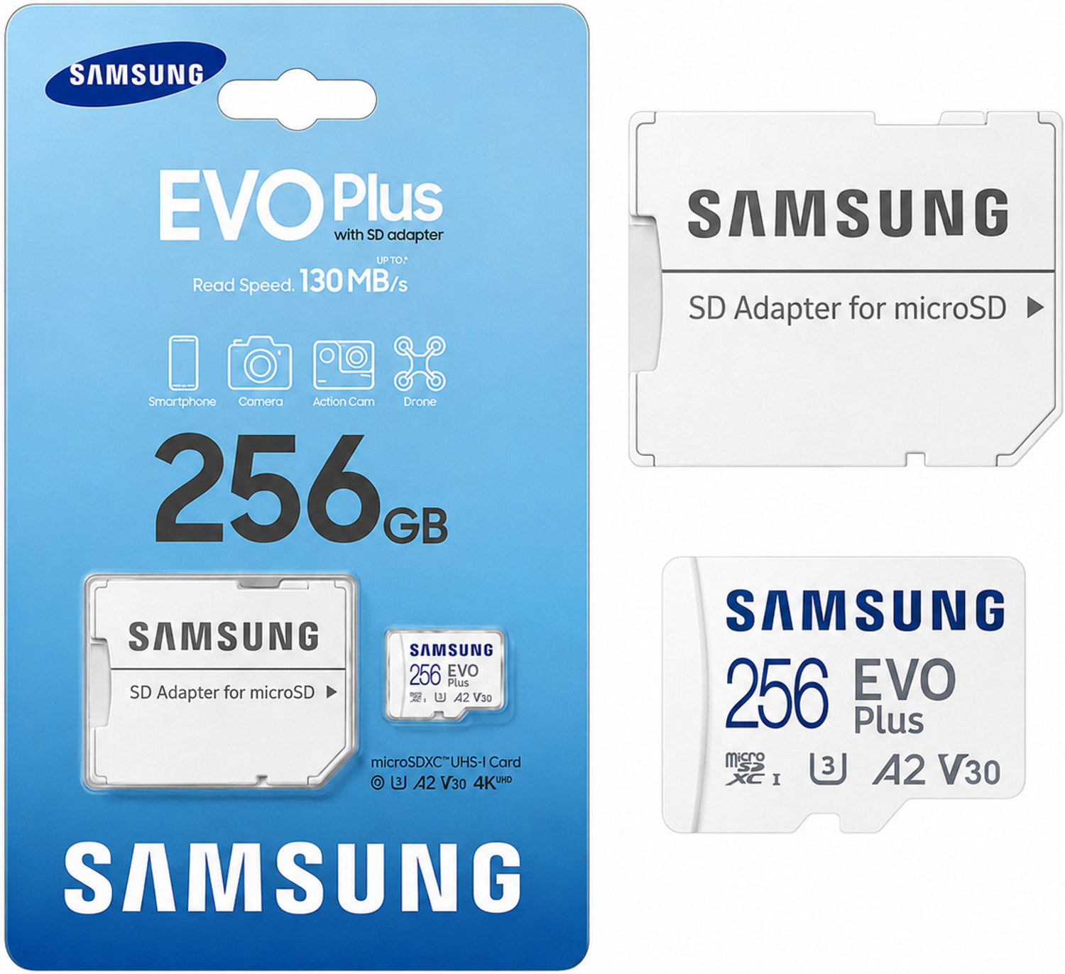 Image of SAMSUNG MB-MC256KA-130 Mbps Evo Plus Class 10 256 GB MicroSDXC Class 10 130 MB /s Memory Card Compatible with Camera, Computer, Gaming Console, Mobile, Tablet