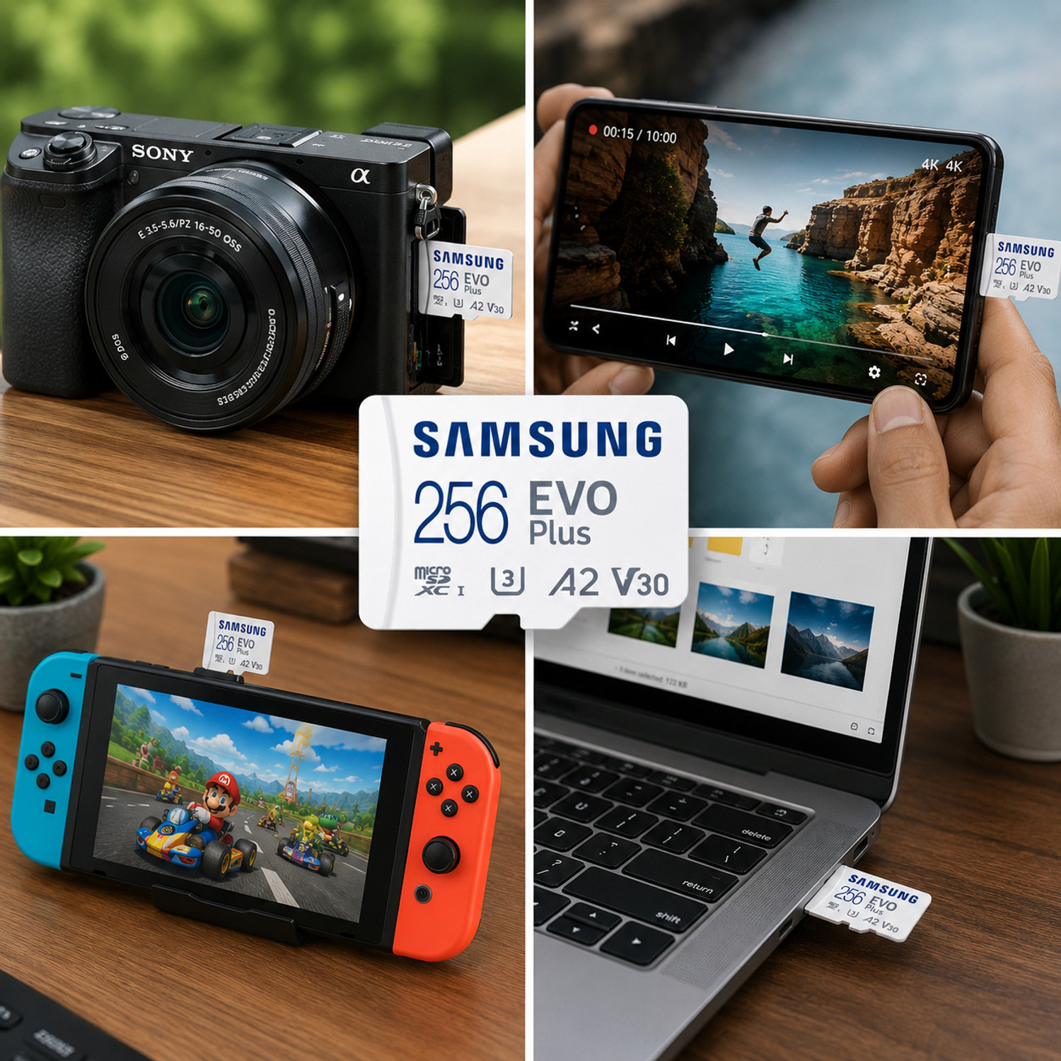 Image of SAMSUNG EVO Plus 256 GB MicroSDXC, EVO Plus 256 256 GB MicroSDXC Class 10 126 MB /s Memory Card Compatible with Camera, Gaming Console, Mobile, Tablet, Computer