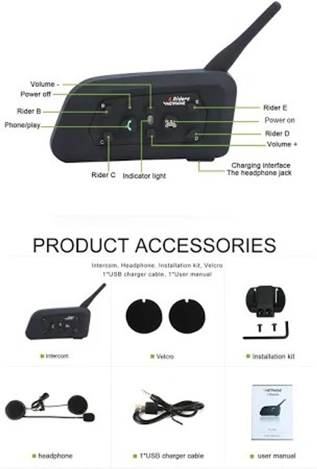 Image of way2gmart V6 Motorcycle helmet Bluetooth Intercom Helmet Bluetooth intercom (Black)