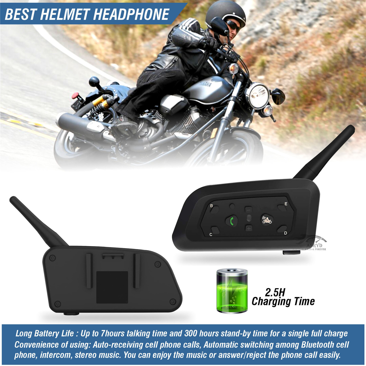 Image of way2gmart V6 Motorcycle helmet Bluetooth Intercom Helmet Bluetooth intercom (Black)