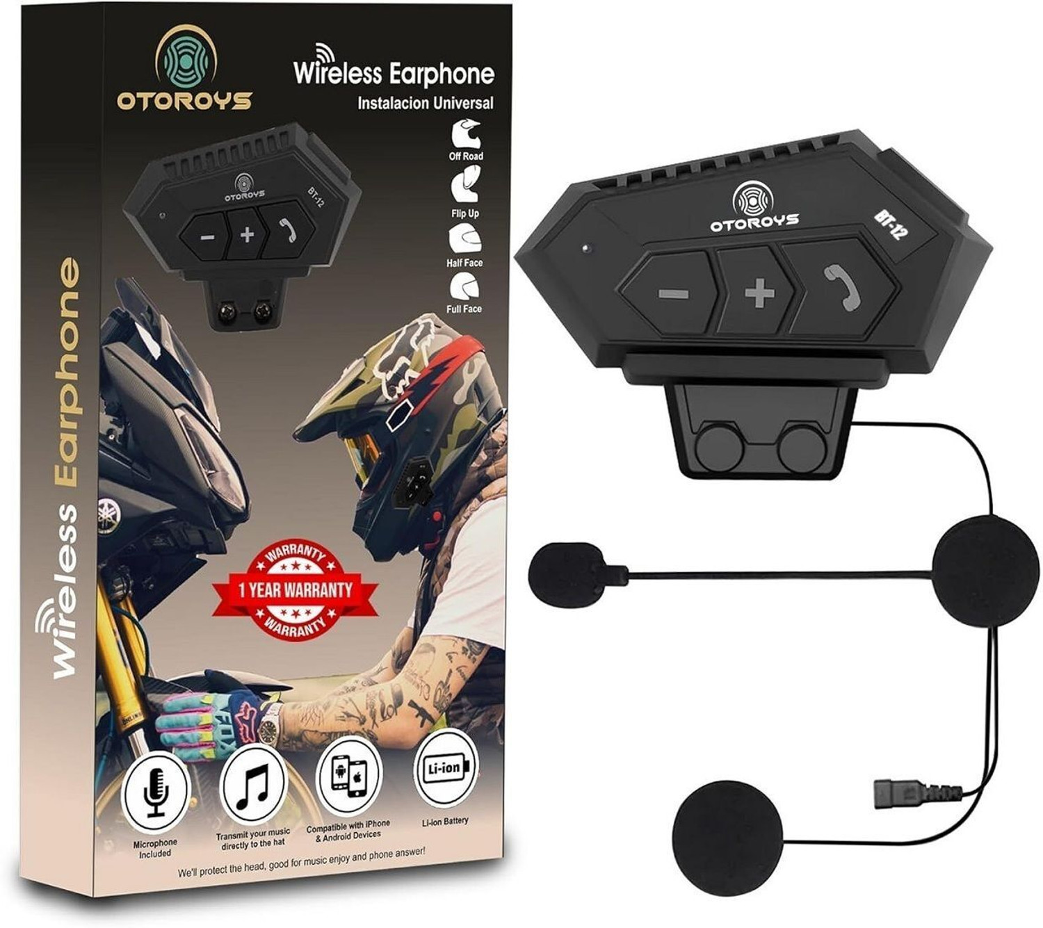Image of way2gmart V6 Motorcycle helmet Bluetooth Intercom Helmet Bluetooth intercom (Black)