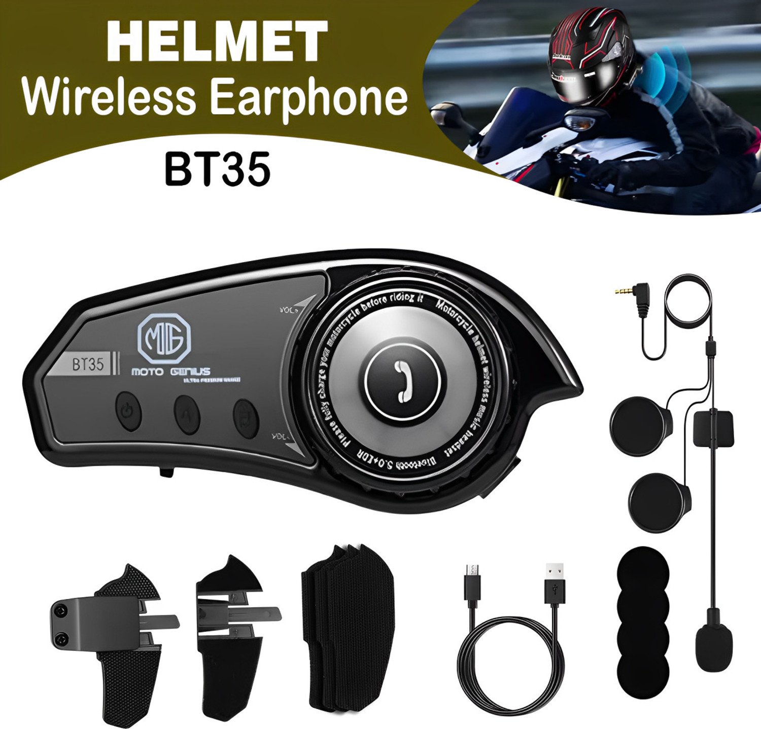 Image of way2gmart V6 Motorcycle helmet Bluetooth Intercom Helmet Bluetooth intercom (Black)