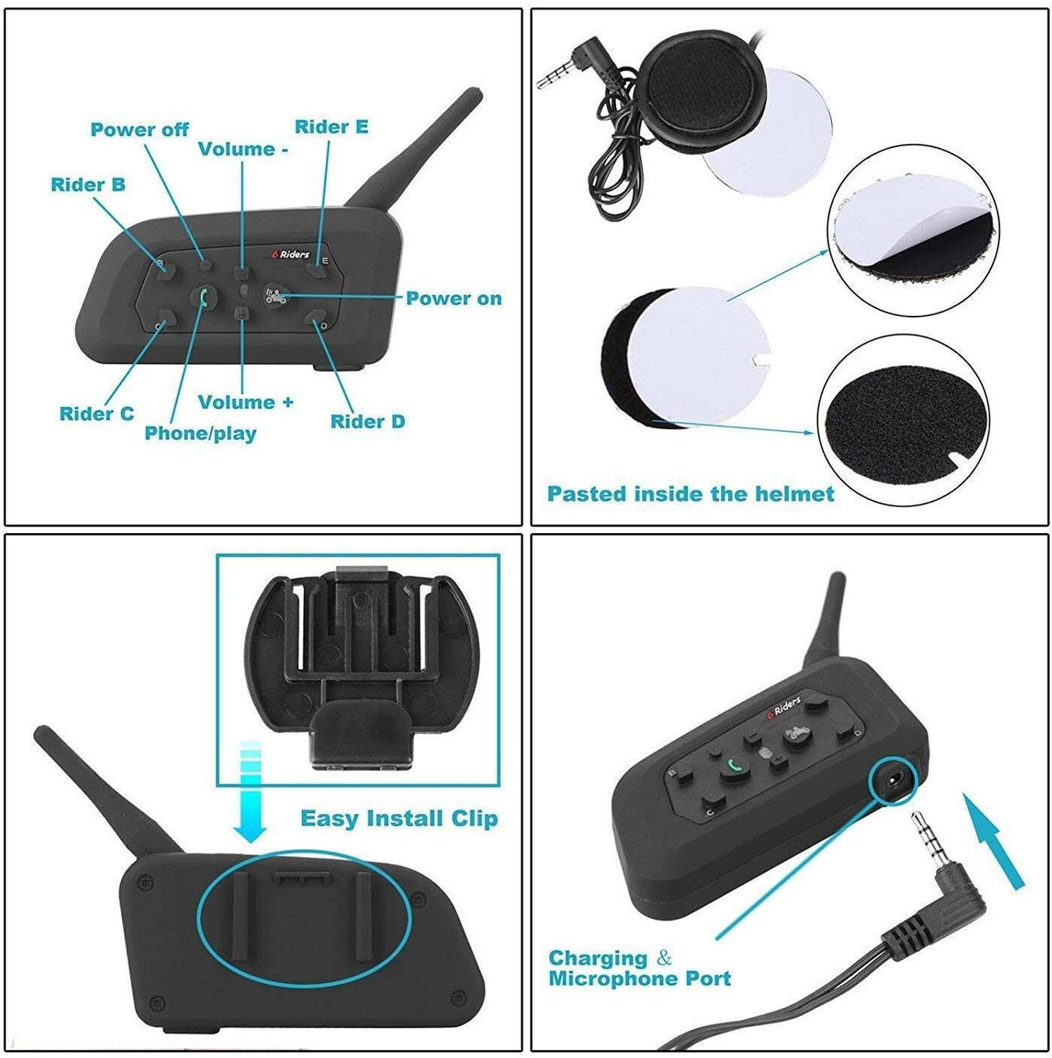 Image of way2gmart V6 Motorcycle helmet Bluetooth Intercom Helmet Bluetooth intercom (Black)