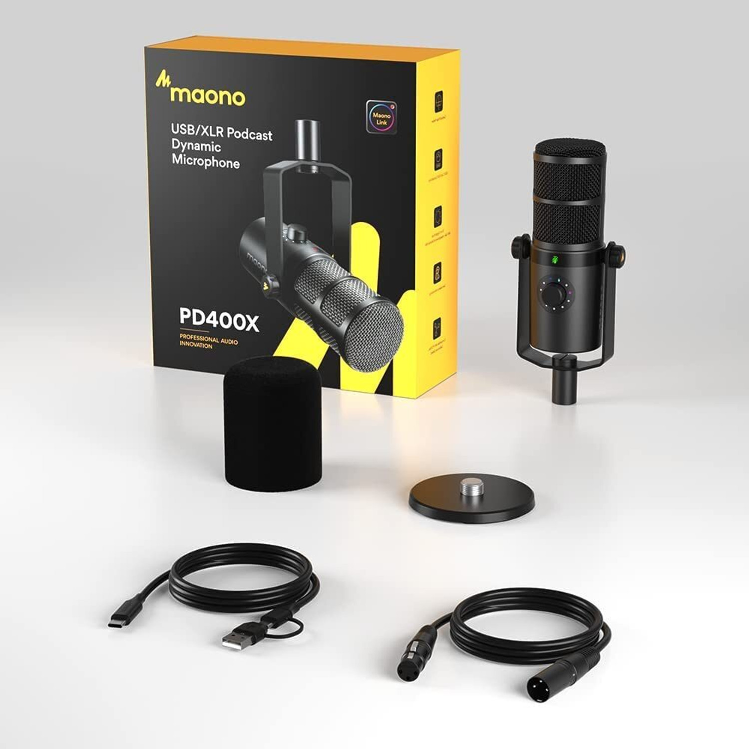 Image of MAONO PD400X Dynamic Mic USB /XLR Podcast PC Mic with Software, Tap-to-Mute Studio Microphone