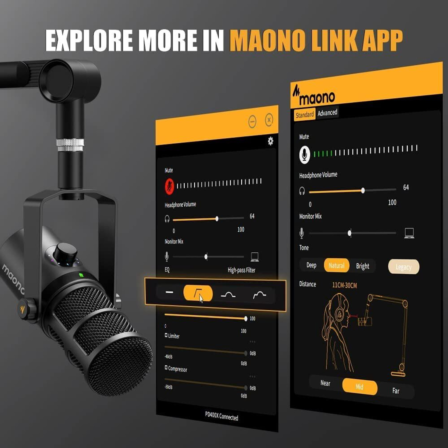 Image of MAONO PD400X Dynamic Mic USB /XLR Podcast PC Mic with Software, Tap-to-Mute Studio Microphone