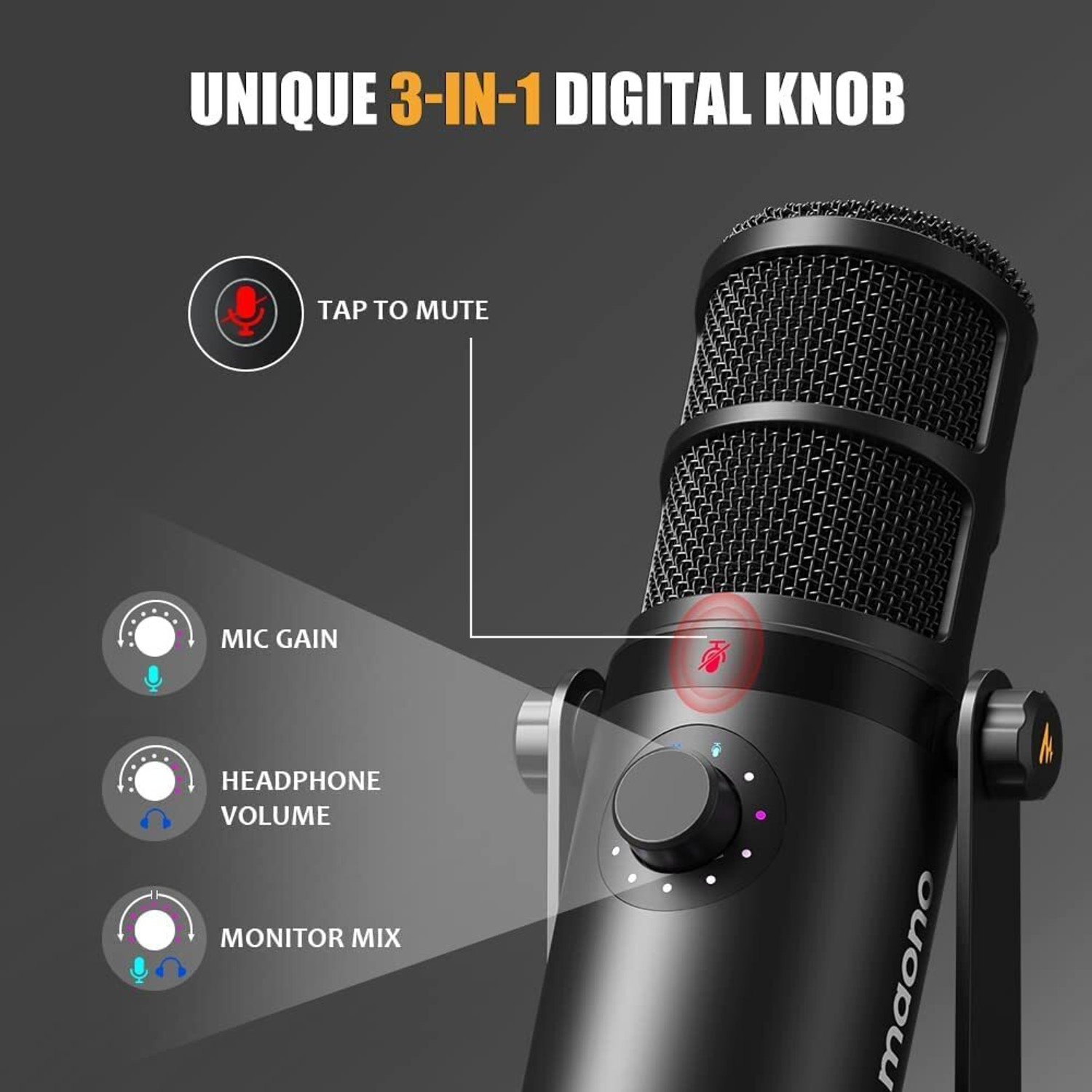 Image of MAONO PD400X Dynamic Mic USB /XLR Podcast PC Mic with Software, Tap-to-Mute Studio Microphone