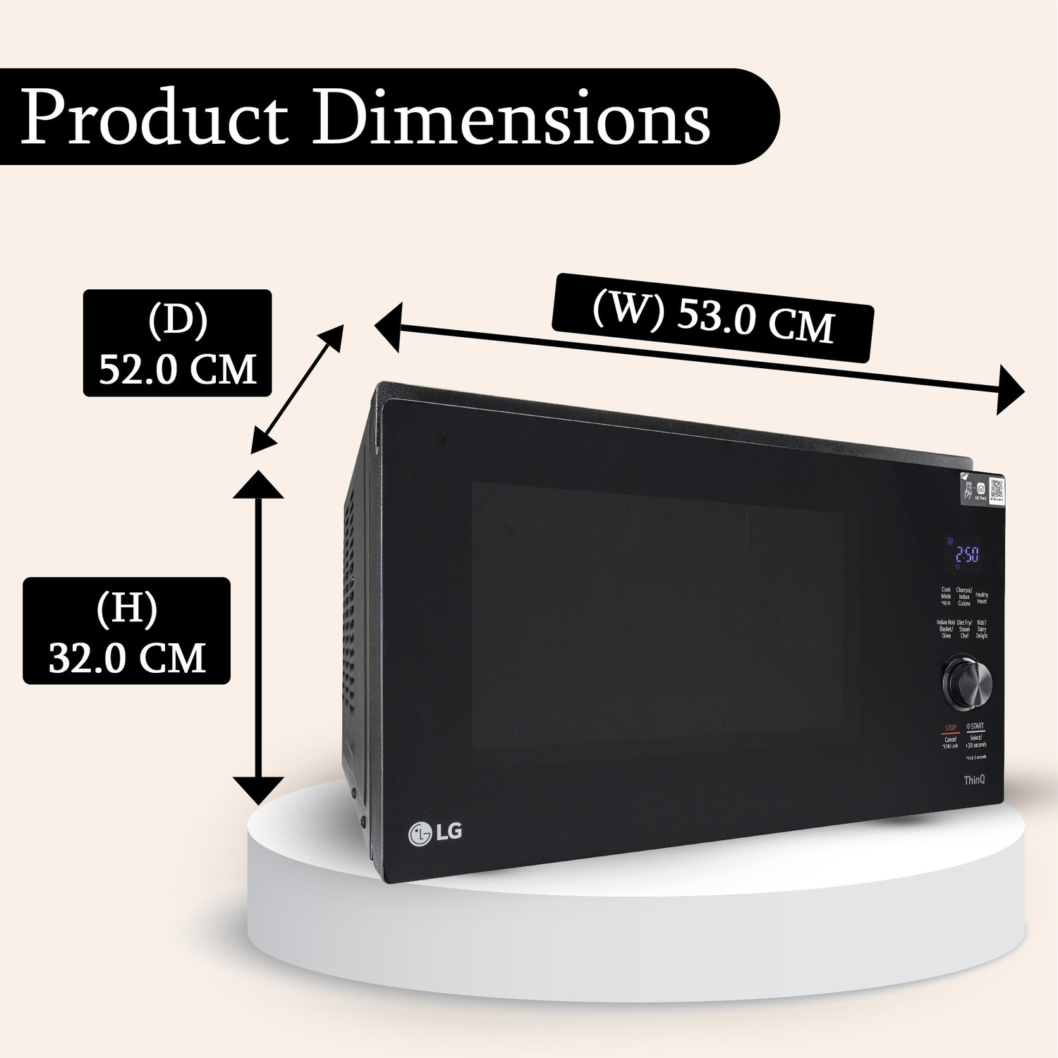 Image of LG 32 L Diet Fry and 360 Degree Motorised Rotisserie for crispy and tasty bar-be-que recipes with Wi-Fi Enabled Scan to Cook Charcoal Convection Microwave Oven (MJEN326SFW, Black)