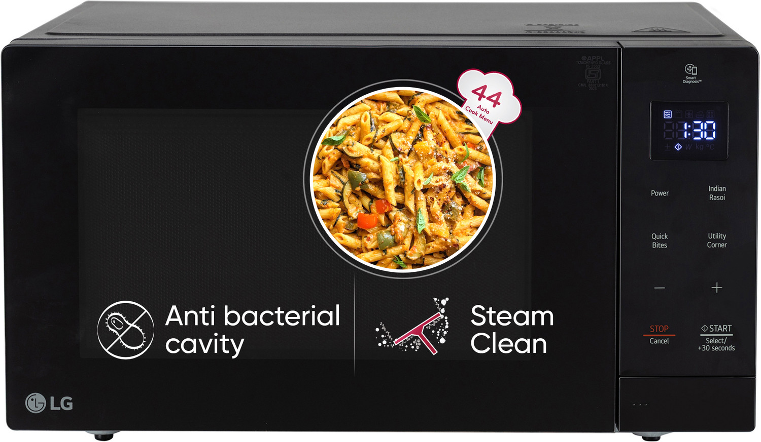 Image of LG 32 L Diet Fry and 360 Degree Motorised Rotisserie for crispy and tasty bar-be-que recipes with Wi-Fi Enabled Scan to Cook Charcoal Convection Microwave Oven (MJEN326SFW, Black)
