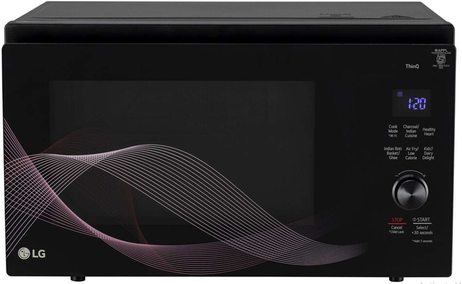 Image of LG 32 L Diet Fry and 360 Degree Motorised Rotisserie for crispy and tasty bar-be-que recipes with Wi-Fi Enabled Scan to Cook Charcoal Convection Microwave Oven (MJEN326SFW, Black)