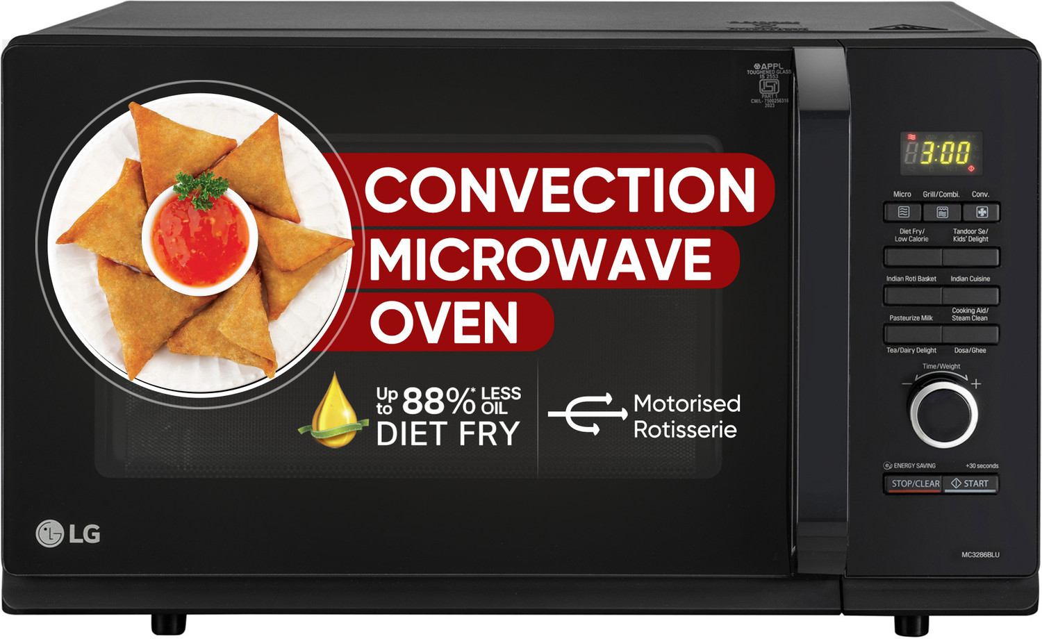 Image of LG 32 L Diet Fry and 360 Degree Motorised Rotisserie for crispy and tasty bar-be-que recipes with Wi-Fi Enabled Scan to Cook Charcoal Convection Microwave Oven (MJEN326SFW, Black)