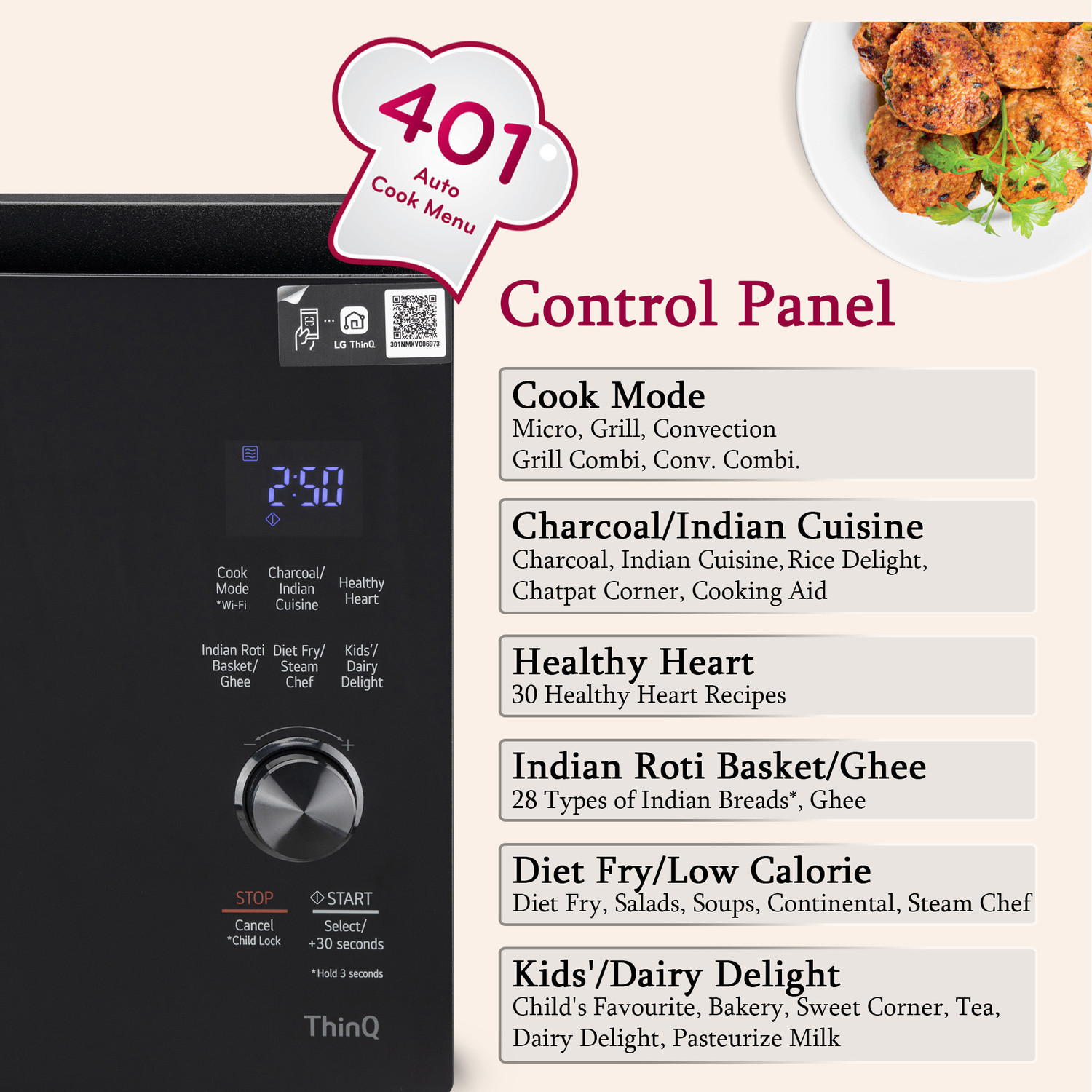 Image of LG 32 L Diet Fry and 360 Degree Motorised Rotisserie for crispy and tasty bar-be-que recipes with Wi-Fi Enabled Scan to Cook Charcoal Convection Microwave Oven (MJEN326SFW, Black)