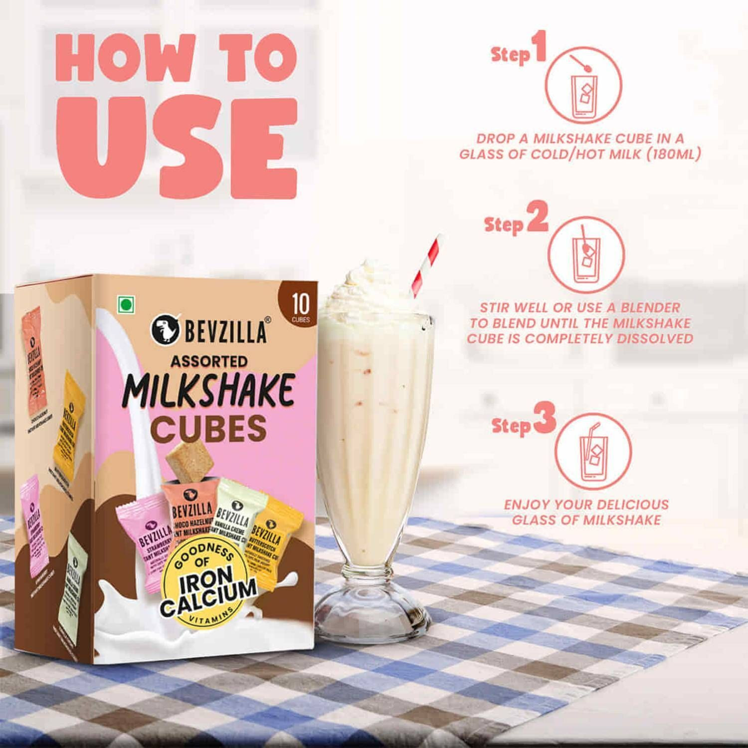 Image of Bevzilla 10 Instant Milkshake Cubes - 4 Flavours with Date Palm Jaggery (10 x 10 g)