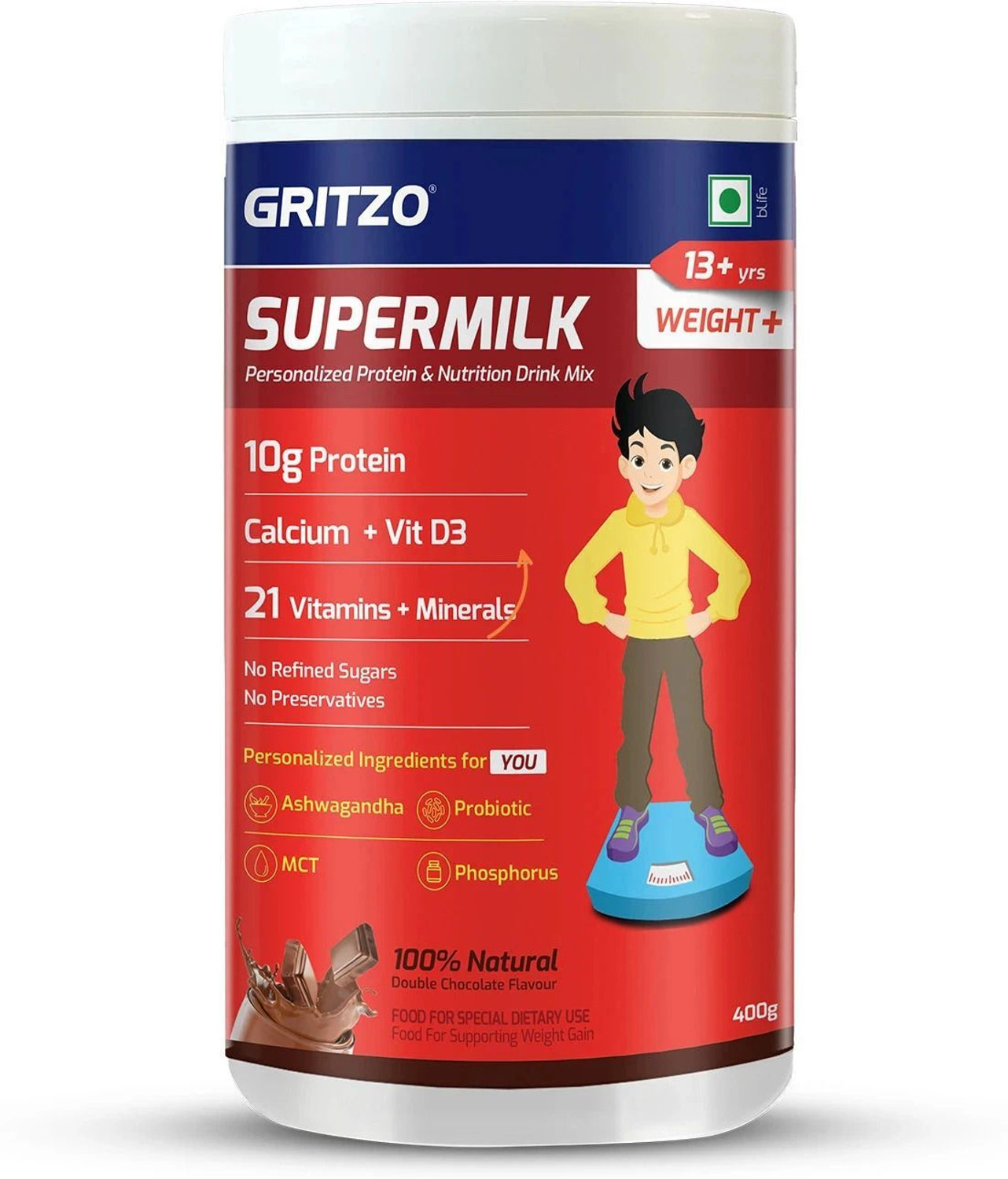 Gritzo SuperMilk Weight+ Double Chocolate 400g - Image 1