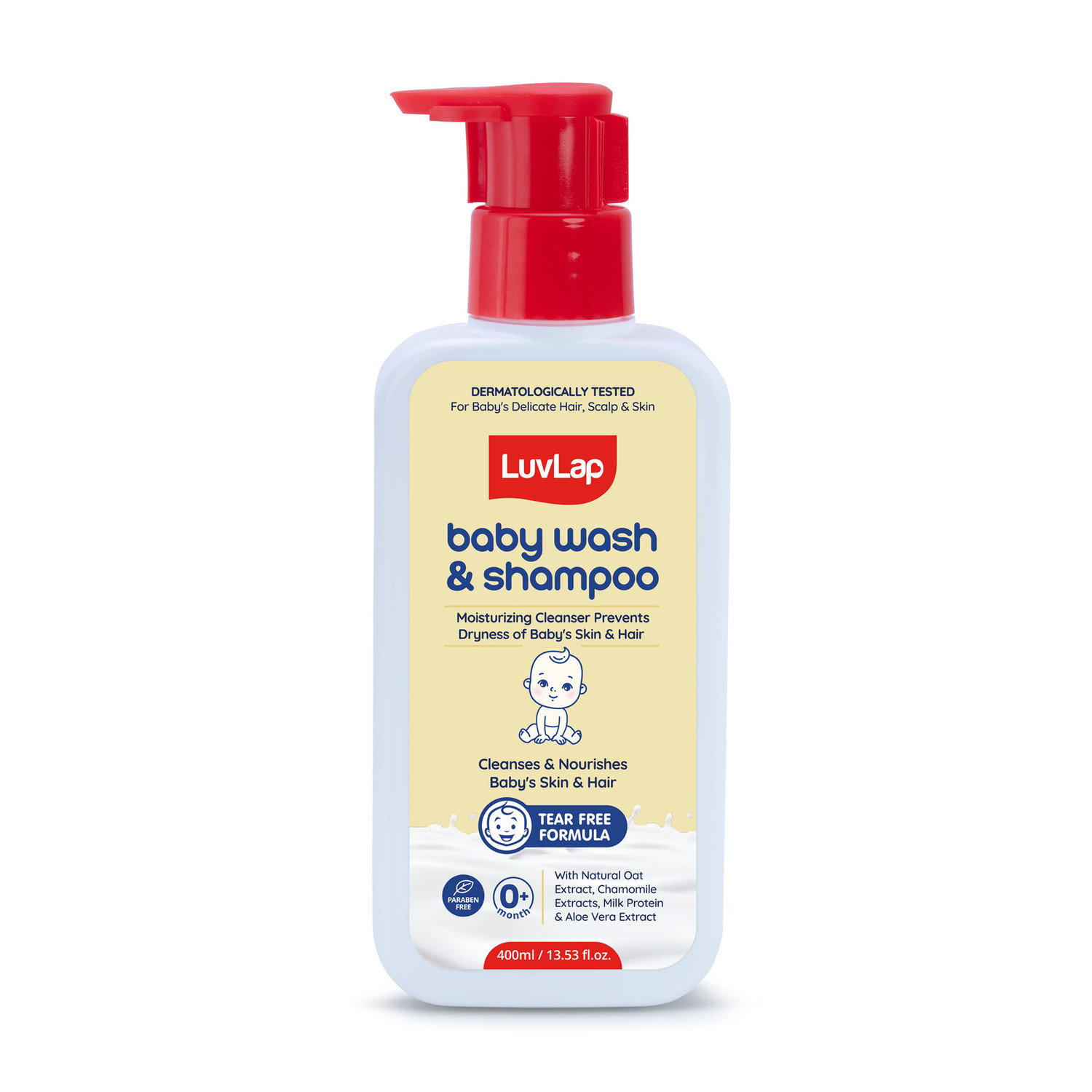 LuvLap Baby Wash & Shampoo -400ml with Chamomile, Oatmeal & Shea Butter, Paraben Free