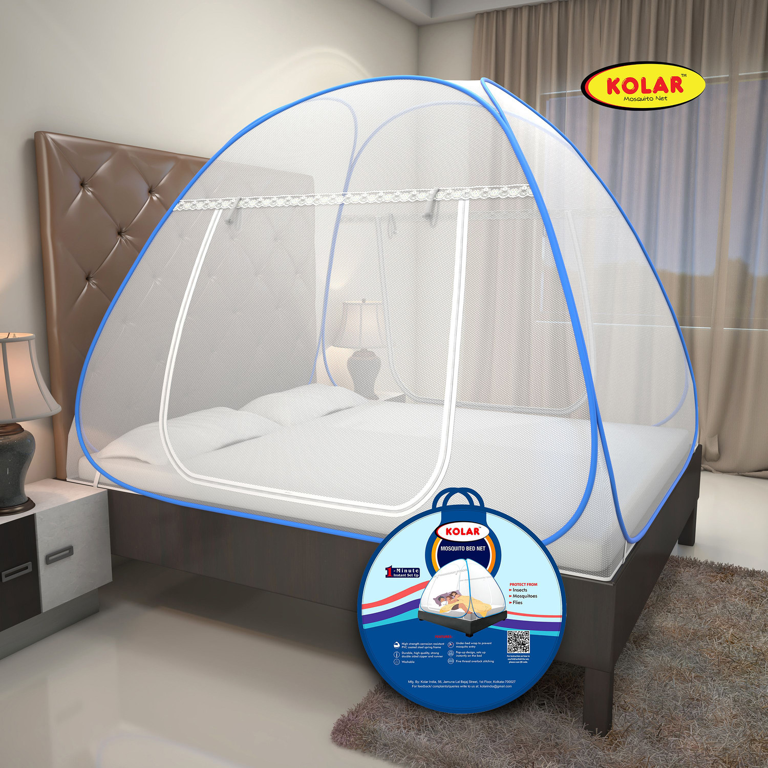 Kolar Queen Bed Premium Machardani,Strong & Durable, 200 cm x 170 cm Polyester Washable Adults Mosquito Net