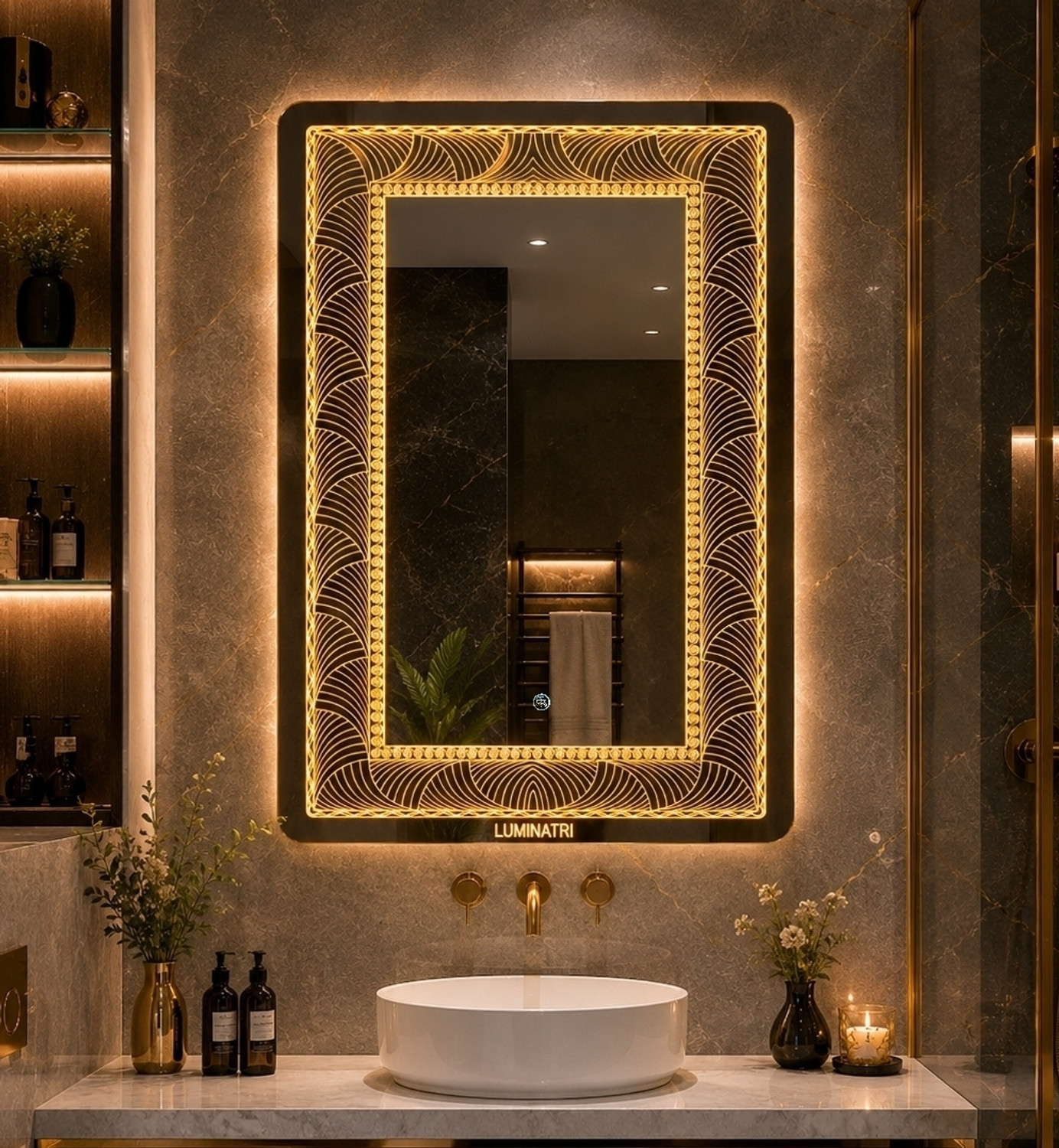 Image of AruzeTech IRREGULAR MIRROR WITH THREE COLOR LED LIGHTS AND TOUCH SENSORS 21 inchX16 inch FB1 Bathroom Mirror (Semi Curved)