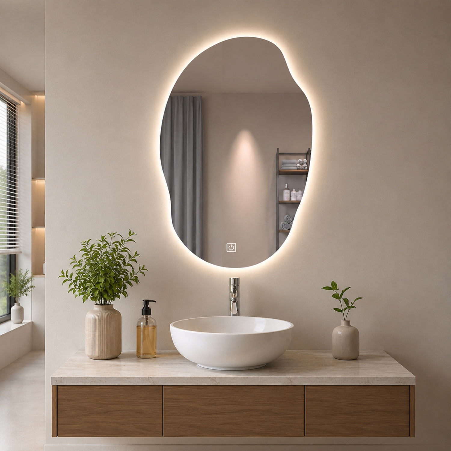 Image of AruzeTech IRREGULAR MIRROR WITH THREE COLOR LED LIGHTS AND TOUCH SENSORS 21 inchX16 inch FB1 Bathroom Mirror (Semi Curved)