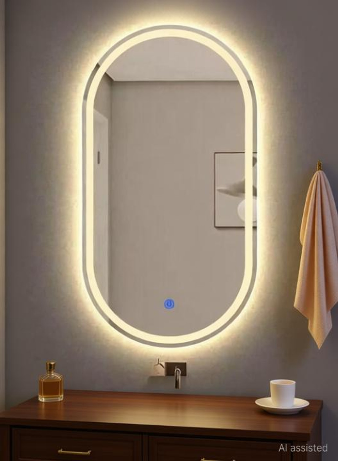 Image of AruzeTech IRREGULAR MIRROR WITH THREE COLOR LED LIGHTS AND TOUCH SENSORS 21 inchX16 inch FB1 Bathroom Mirror (Semi Curved)